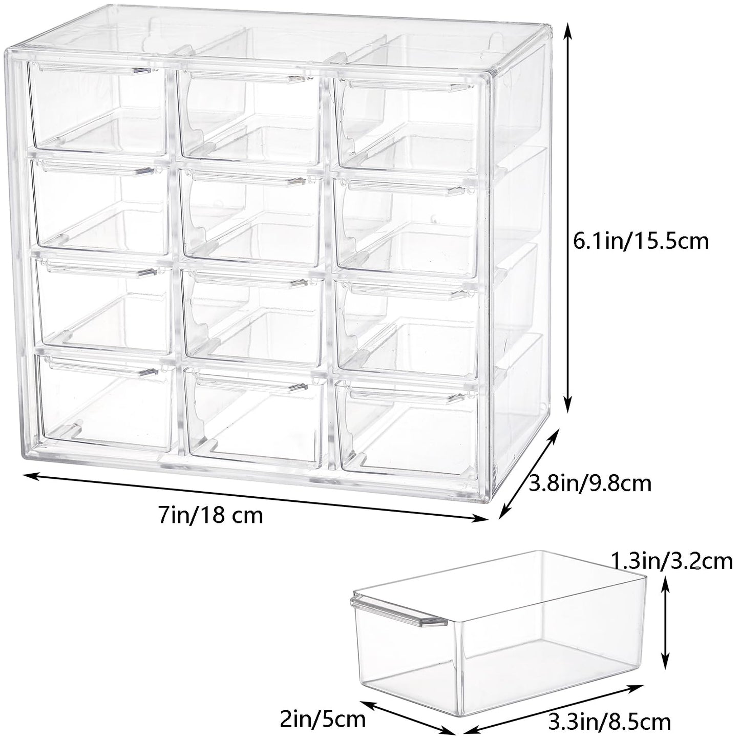 YOUEON 2 Pack Mini Desk Organizer with 12 Removable Drawers, Clear Plastic Desktop Drawer