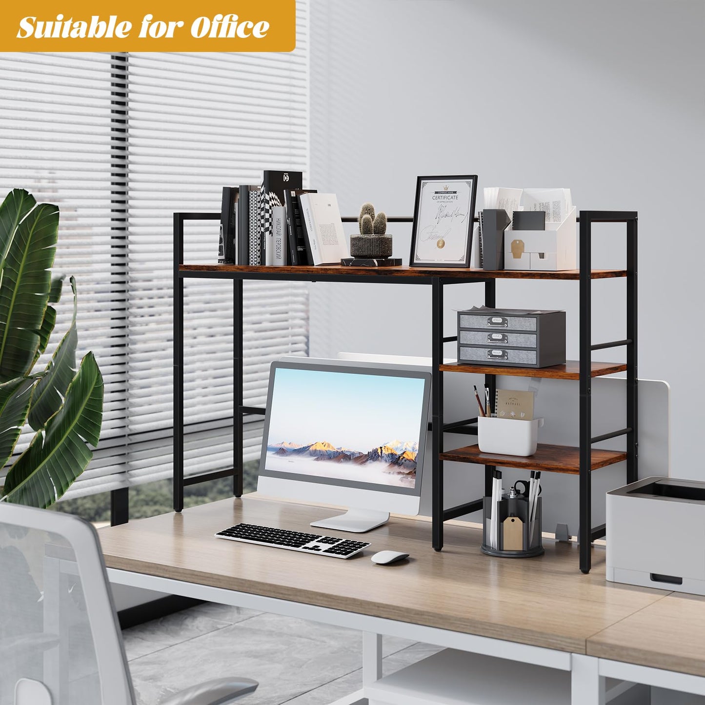 HavenlyYouth Desk Shelf, 45.4 Inch Wood Desk Organizer Shelf for Computer Monitor, Desk Hutch