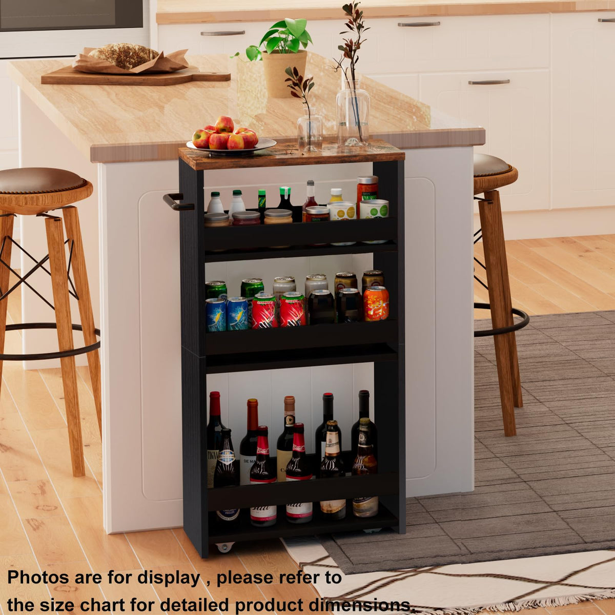 TEAMIX Slim Rolling Storage Cart, Wood 4-Tier Narrow Kitchen/Laundry Cart