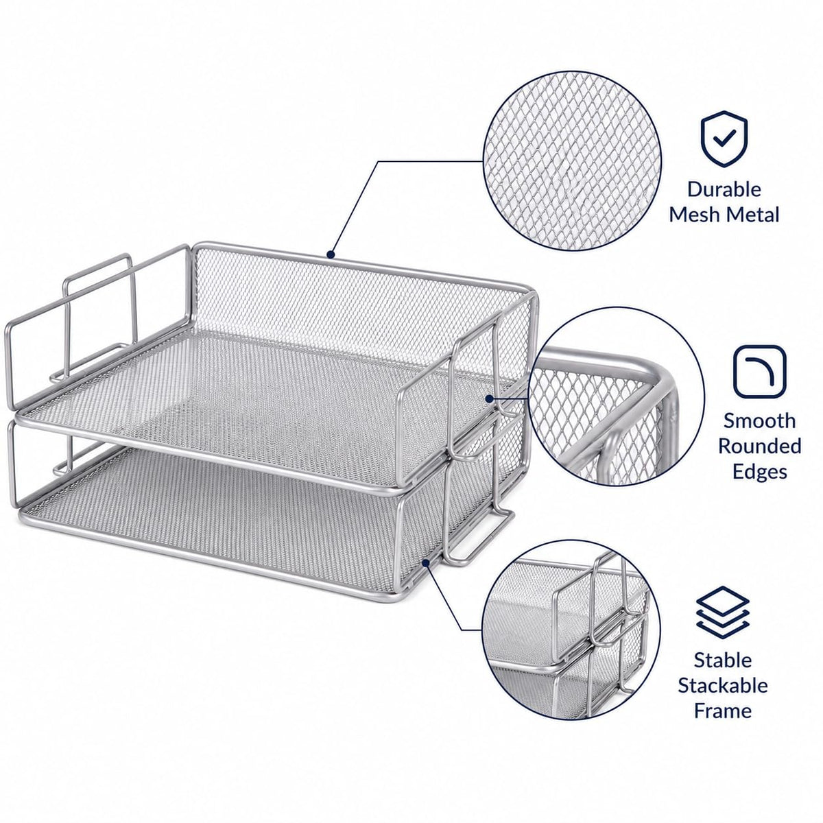 EXERZ Letter Trays 2pcs Stackable Paper Sorter/Desk File Tray/Desk Organizer - Metal Rack - Office
