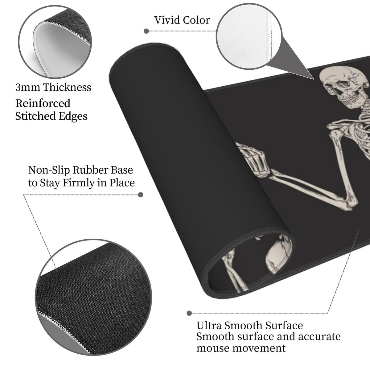 Halloween Funny Skull Skeleton Love Large Gaming Mouse Pad, Extended Big Keyboard Mouse Mat, Long