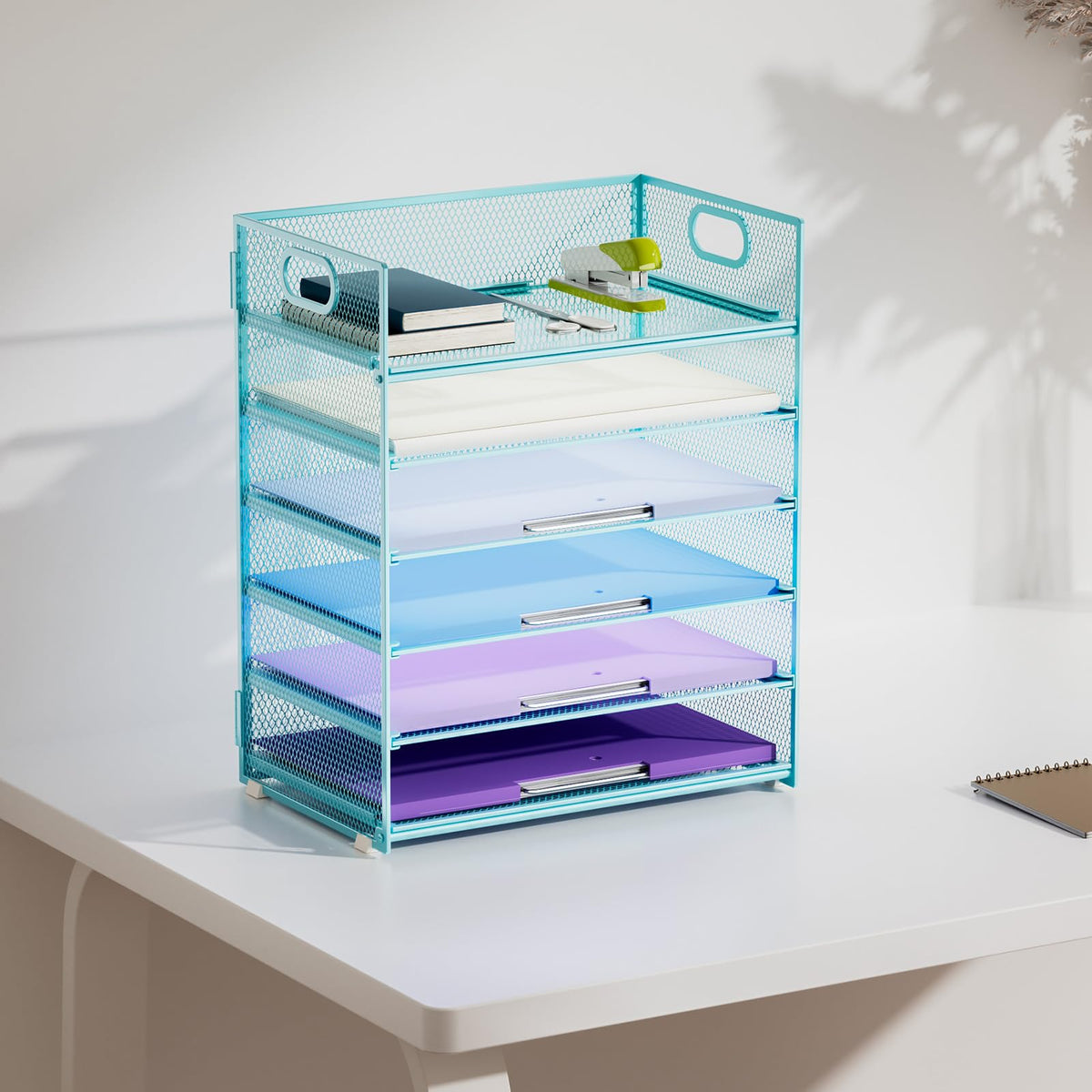 Marbrasse 6 Tier Paper Organizer Letter Tray - Mesh Desk File Organizer with Handle, Paper Sorter