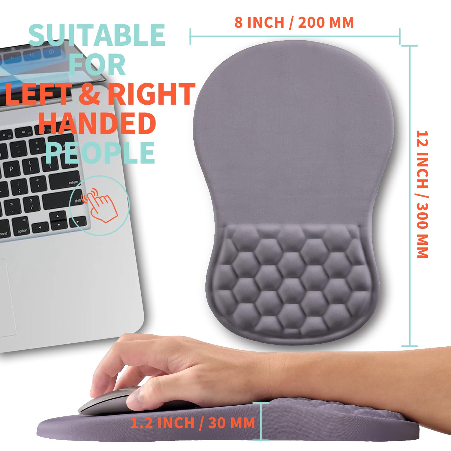 Kuosgm Ergonomic Mouse Pad Wrist Support with Memory Foam Massage Bulge, Carpal Tunnel Pain Relief