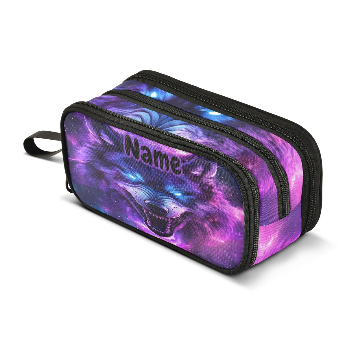 BOENLE Custom Blue Eyes Wolf Purple Galaxy Pencil Case Box Boys Girls Personalized Name Large