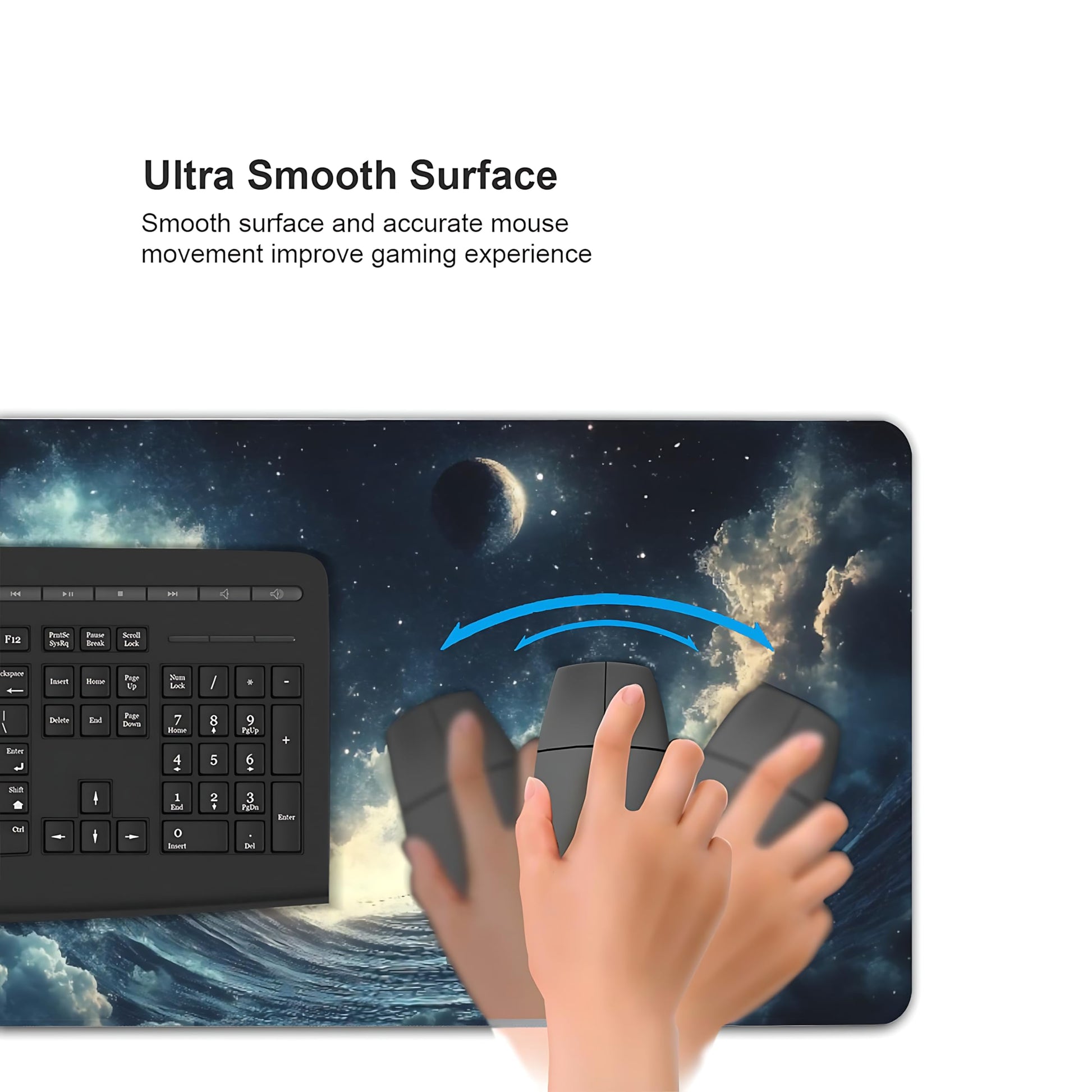 Aesthetic Kanagawa Great Wave Gaming Mouse Pad, Deep Blue Japanese Desk Mat with Anti-Slip Base &