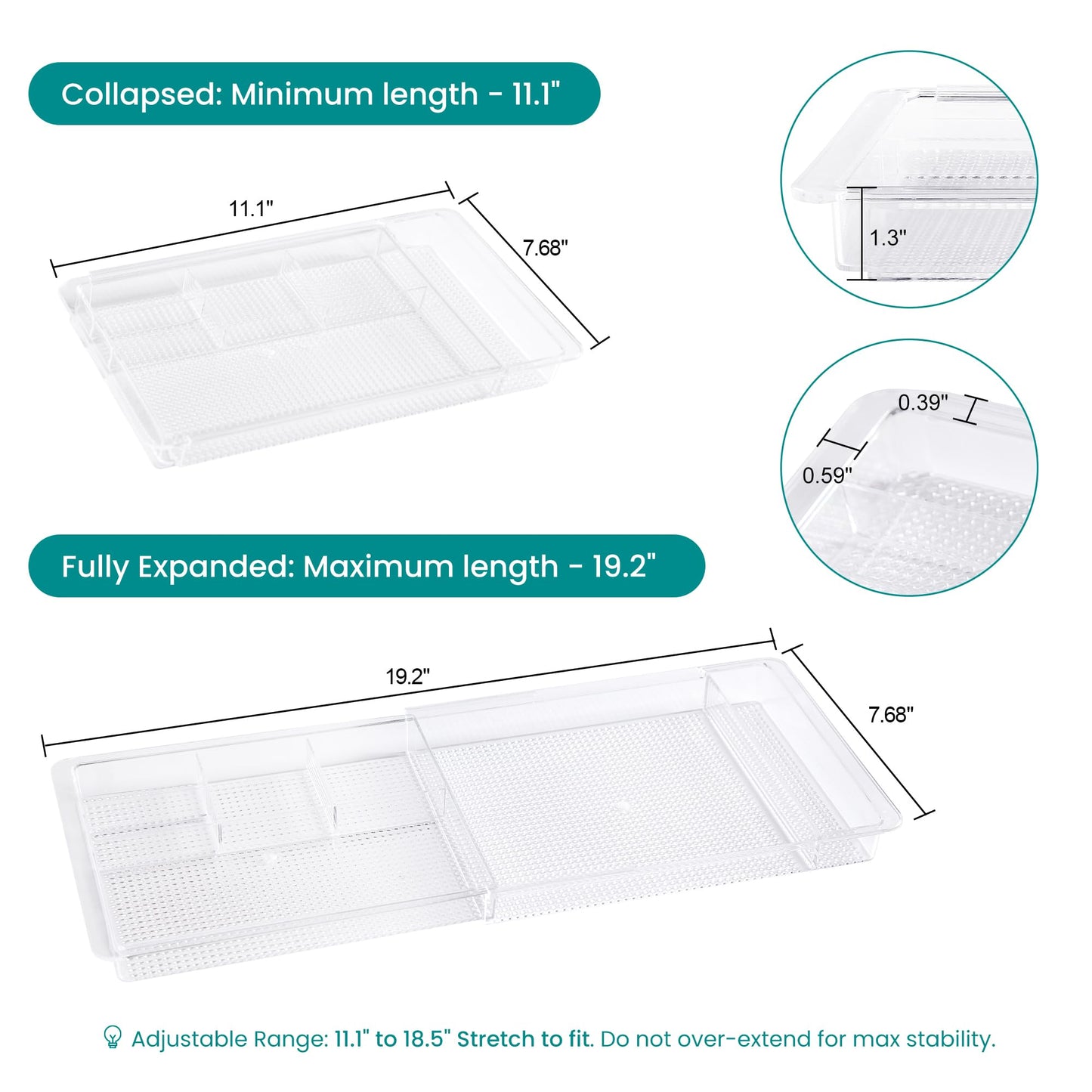 Oubonun Expandable Shallow Vanity Plastic Makeup Drawer Organizers, 4 Pack