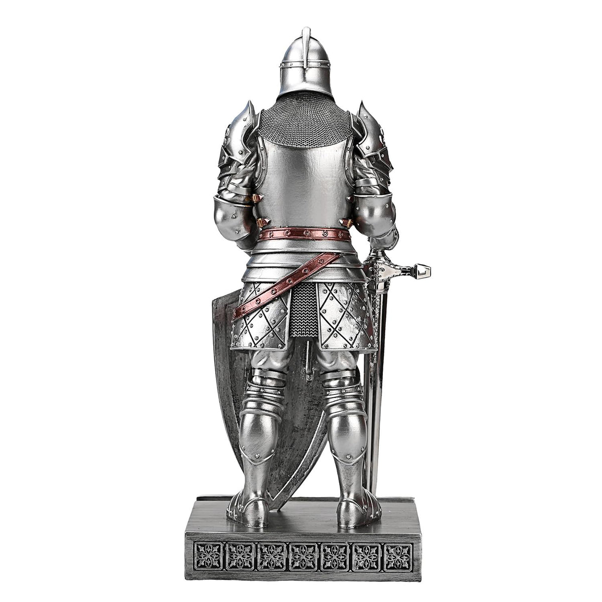HDMbigmi King's Guard Knight Pen Holder Statue with Shield for Desk Silver