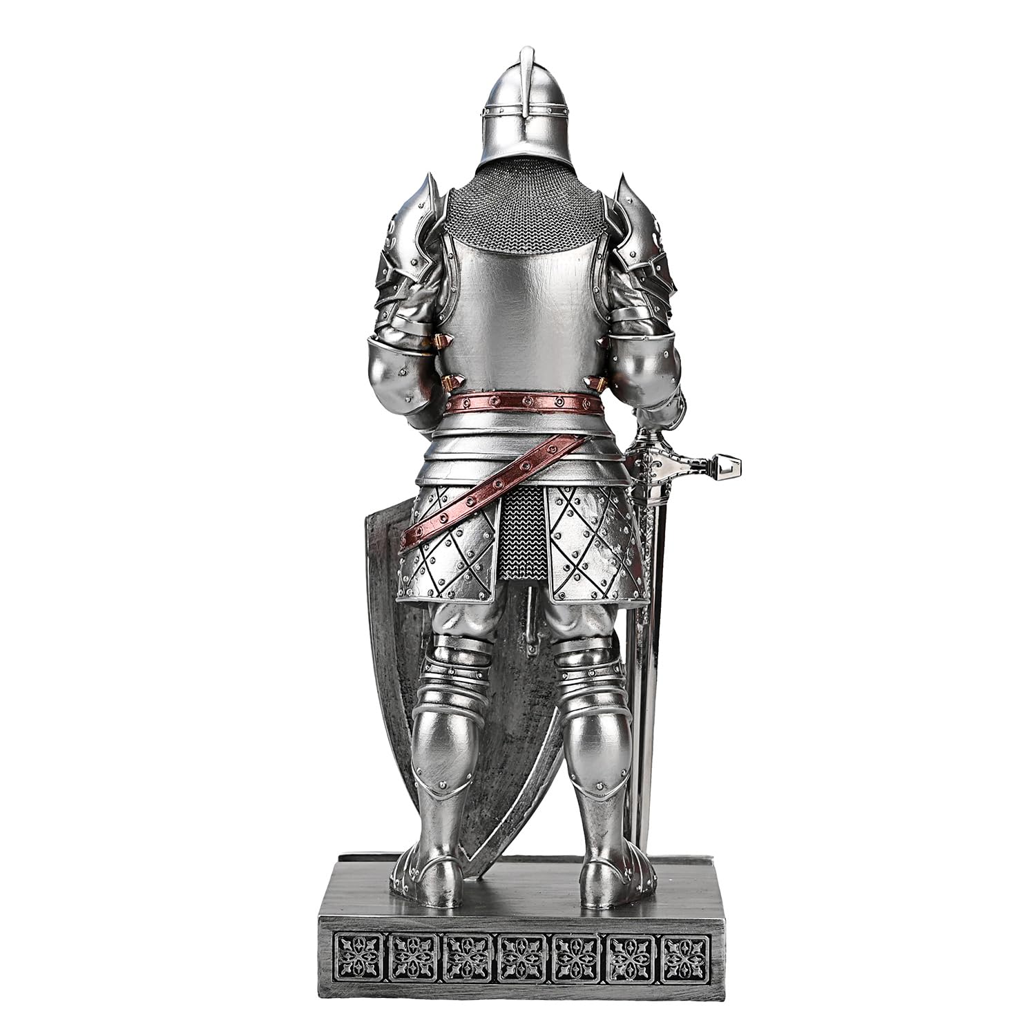 HDMbigmi King's Guard Knight Pen Holder Statue with Shield for Desk Silver