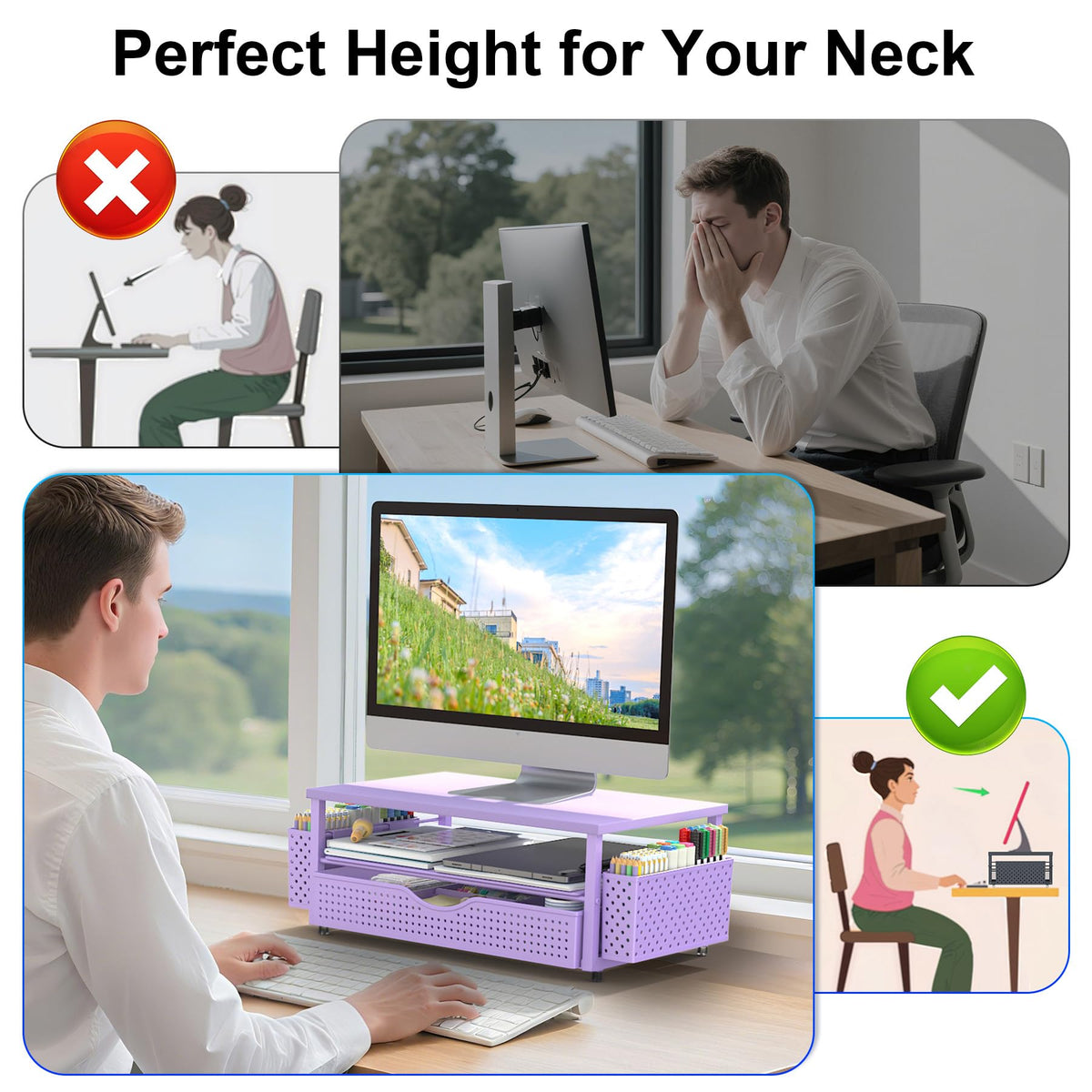Spacrea Desk Organizers and Accessories, Printer Stand with Storage, Purple