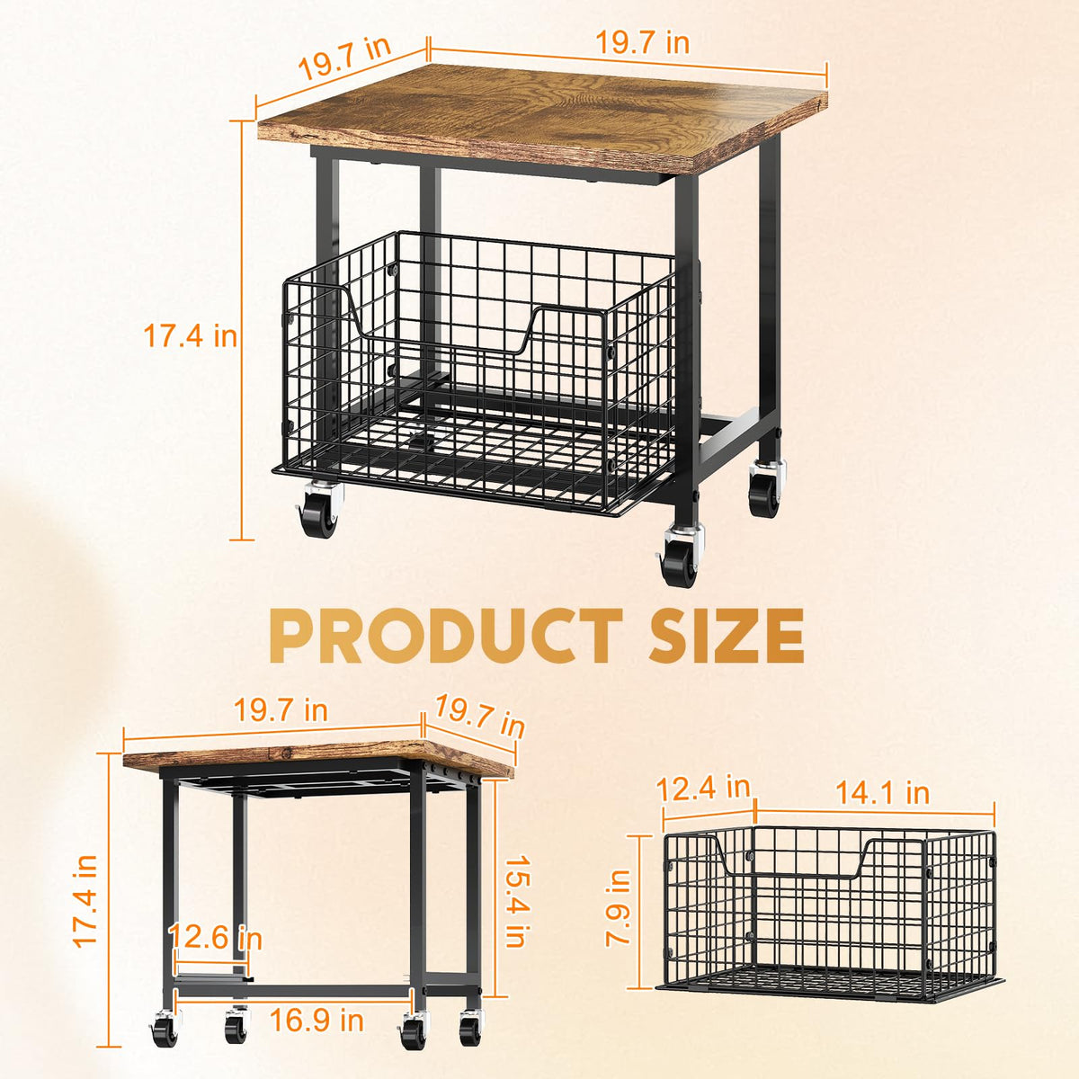 Mini Fridge Stand with Storage, Small Refrigerator Stand with Wheels, Rolling Mini Fridge Cart-Max