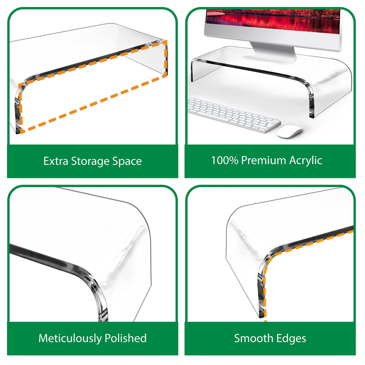AMT Premium Acrylic Clear Monitor Stand Laptop/PC/Multimedia Monitor Riser for Home Office