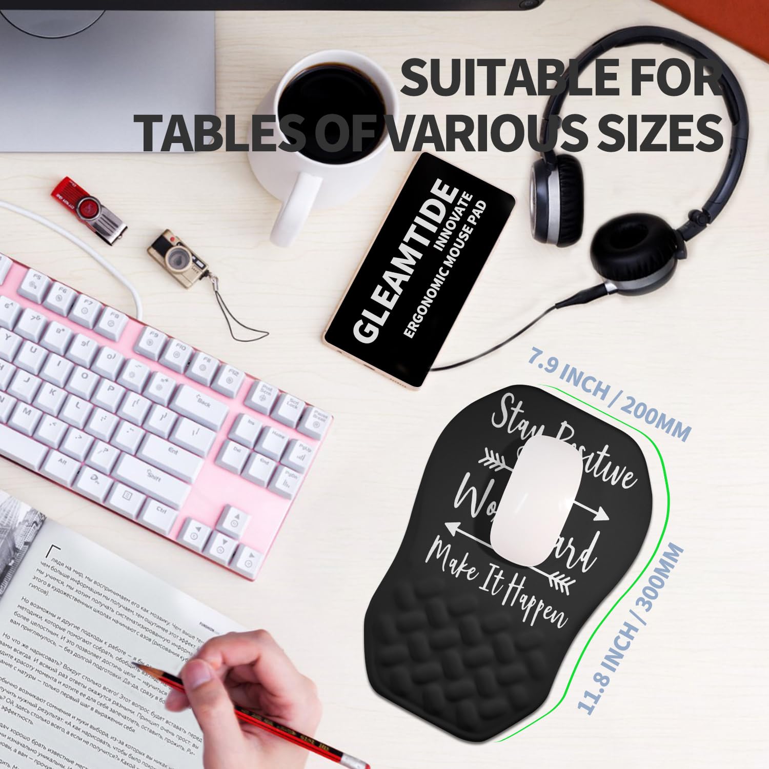 Gleamtide Ergonomic Raised Mouse Pad Wrist Support with Bilateral Slope Memory Foam Mousepad for