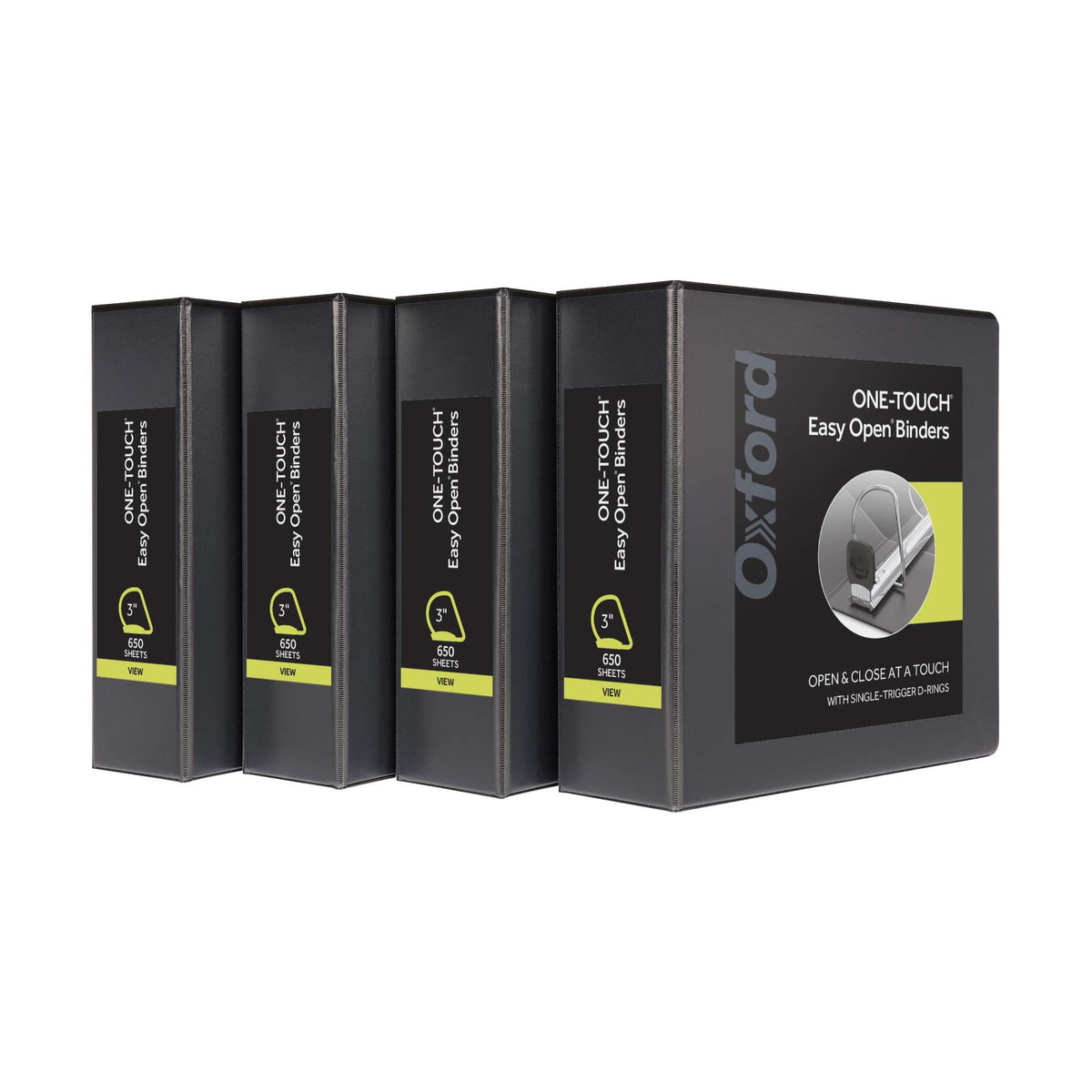 Oxford 3 Ring Binders, Binders for School and Office, 3 Inch ONE-Touch Easy Open D Rings, 3-Sided