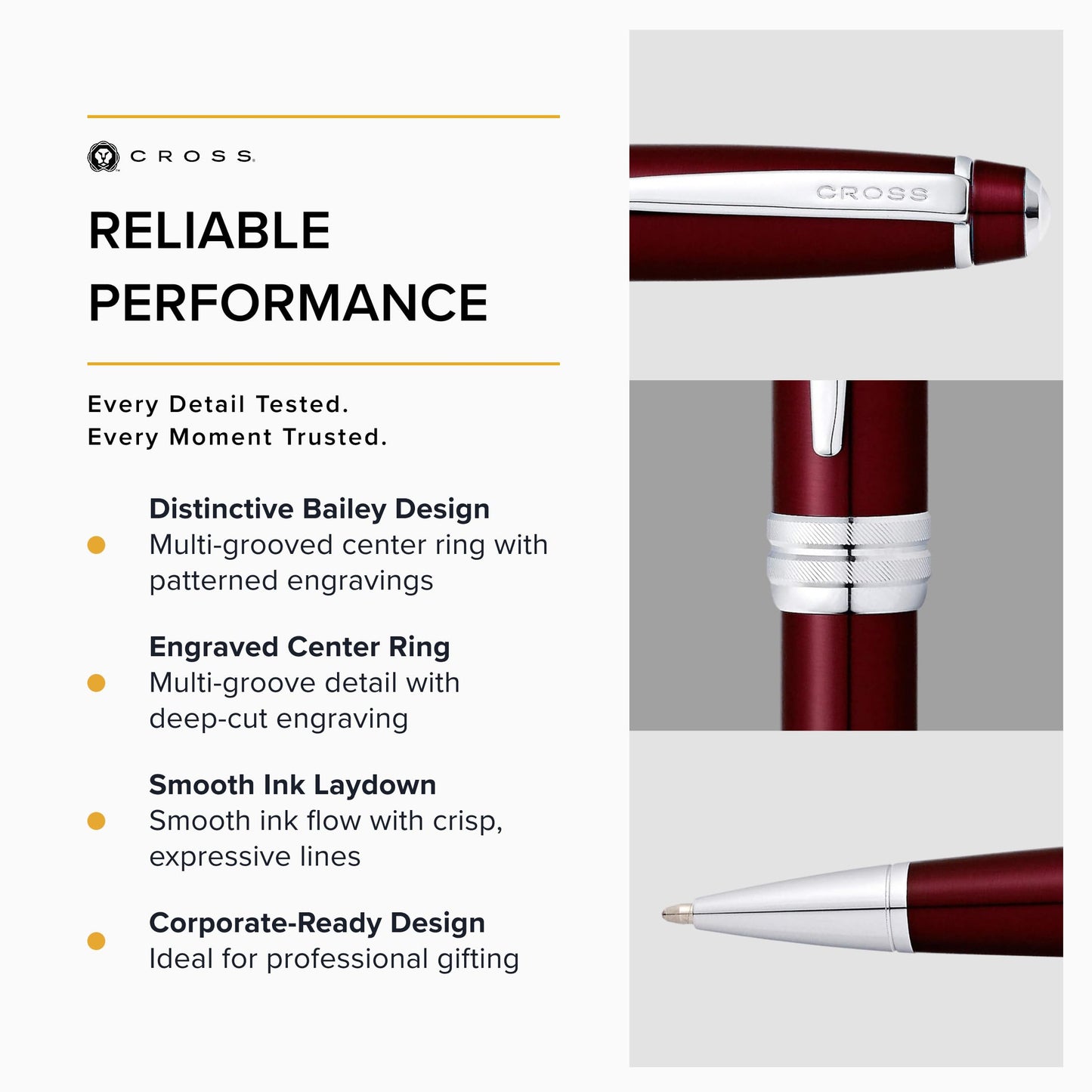 Cross Bailey Red Lacquer Ballpoint Pen, Medium Point, Black Ink