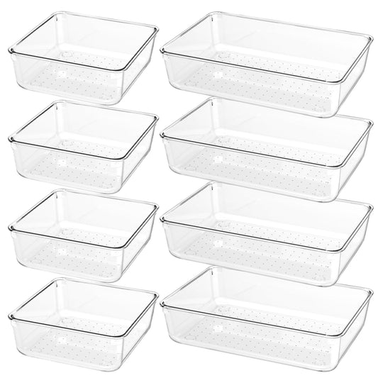 DUHARS 8 PCS Clear Plastic Drawer Organizer Tray, Acrylic Vanity Bathroom Drawer Organizers Trays