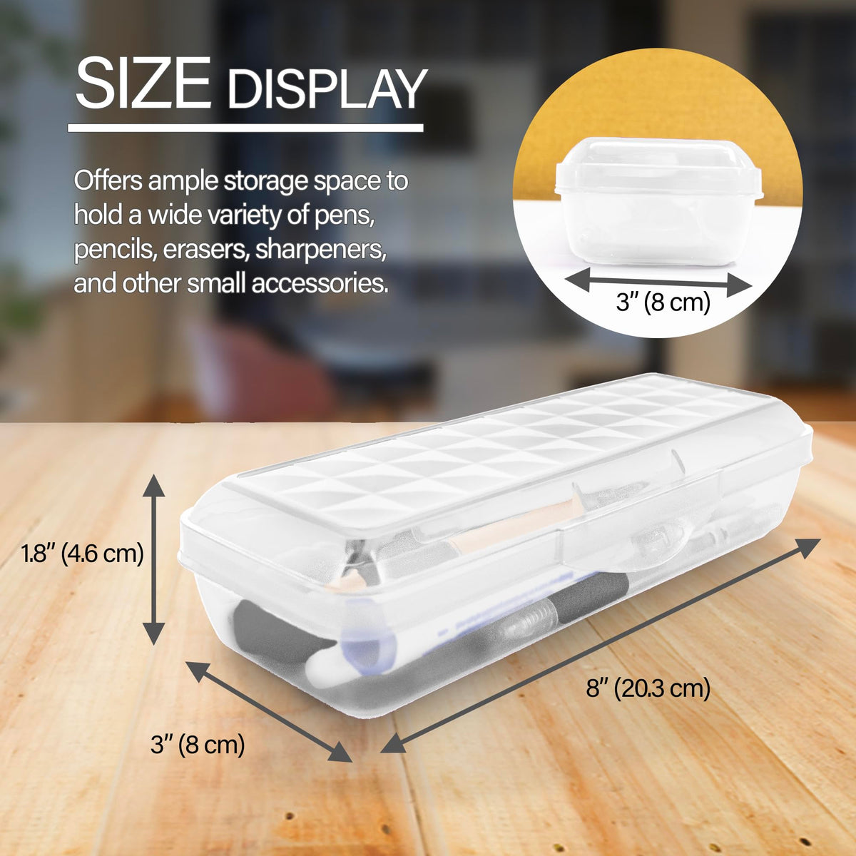 BAZIC PRODUCTS LUCENT Clear Pencil Box, Snap-Latch Lid, 4-Pack