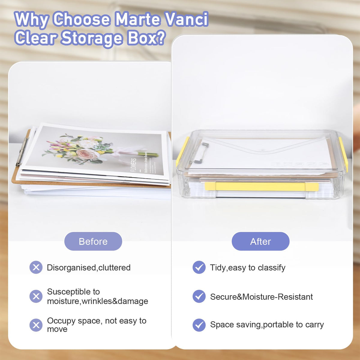 Marte Vanci Plastic Storage Bin with Lid Portable Project Case with Handle Clear Storage Box