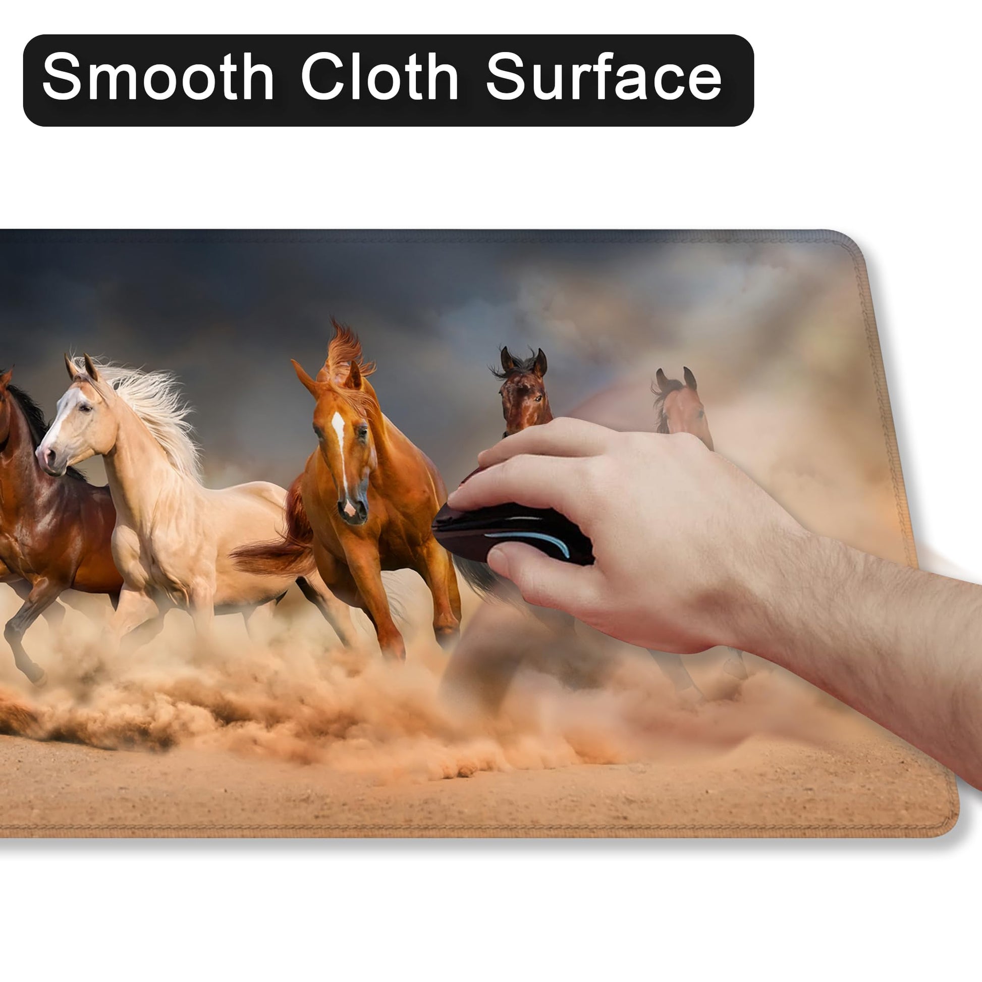 Horse Herd Run in Desert Desk Mat for Desktop,Extended Gaming Mouse Pad,Non-Slip Rubber Base