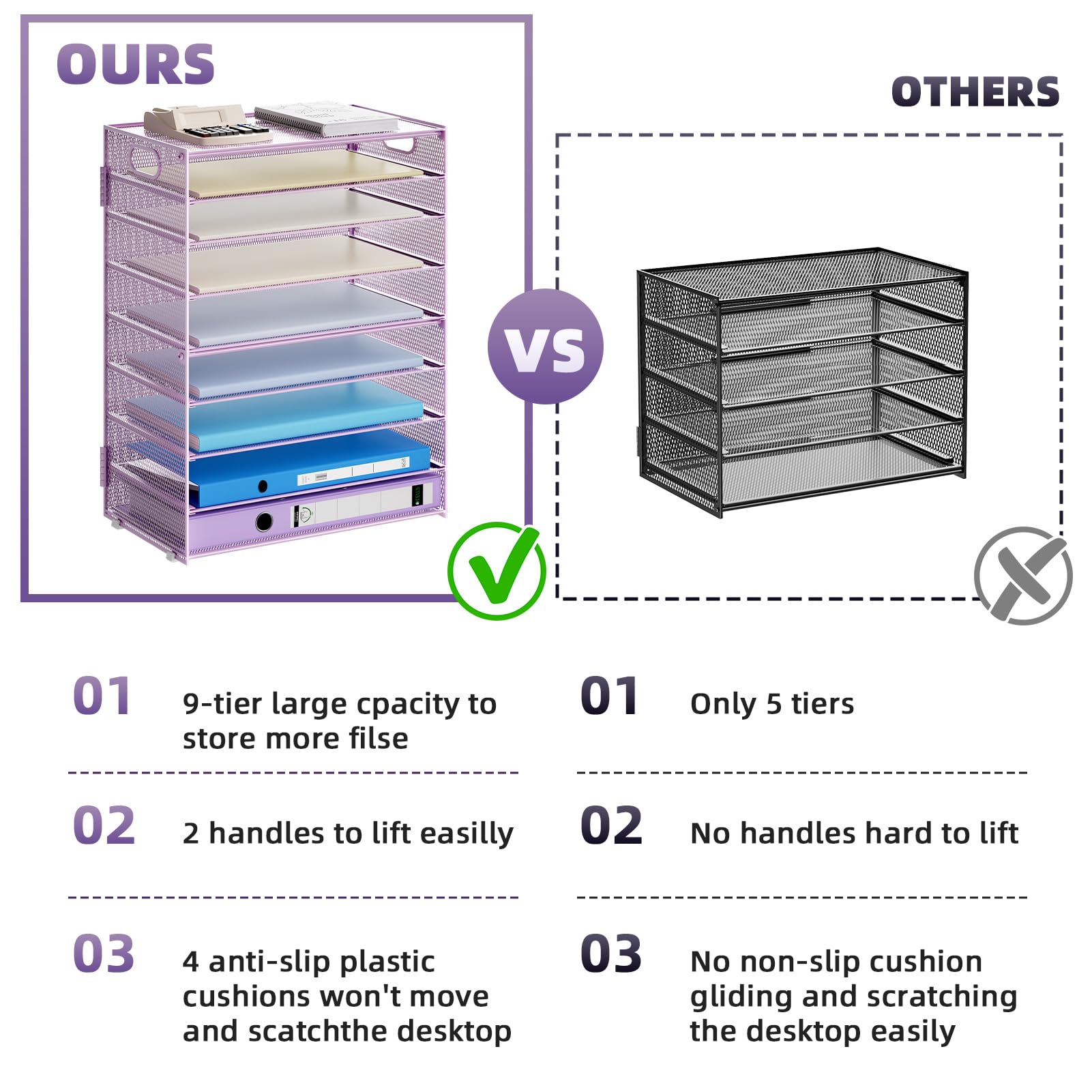 Marbrasse Paper Organizer Letter Tray, 9 Tier Mesh File Organizer with Handle, Paper Sorter Desk