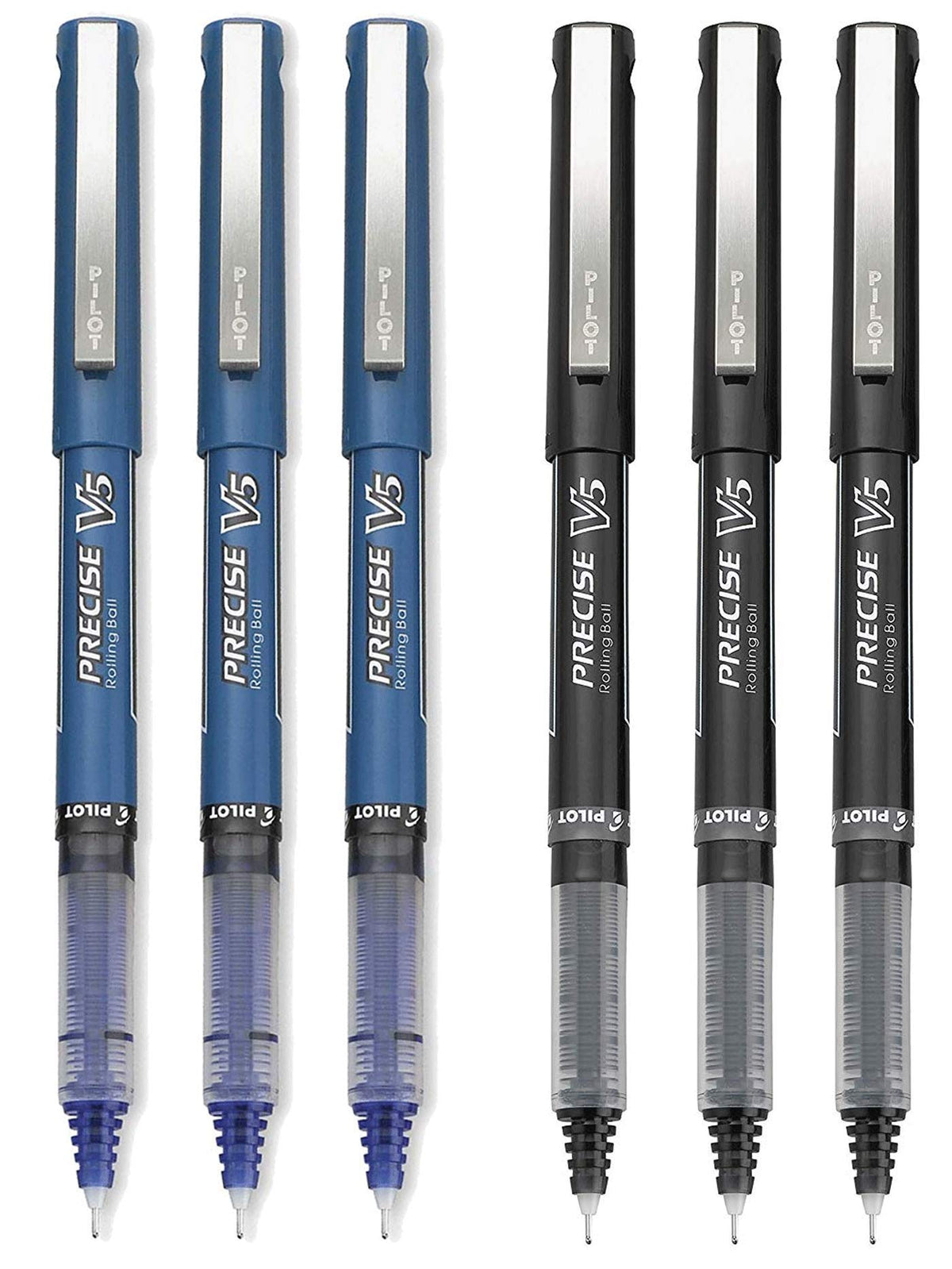 PILOT Precise V5 Stick Rolling Ball Pens, Extra Fine Point, 3 Black & 3 Blue (6 Pack)
