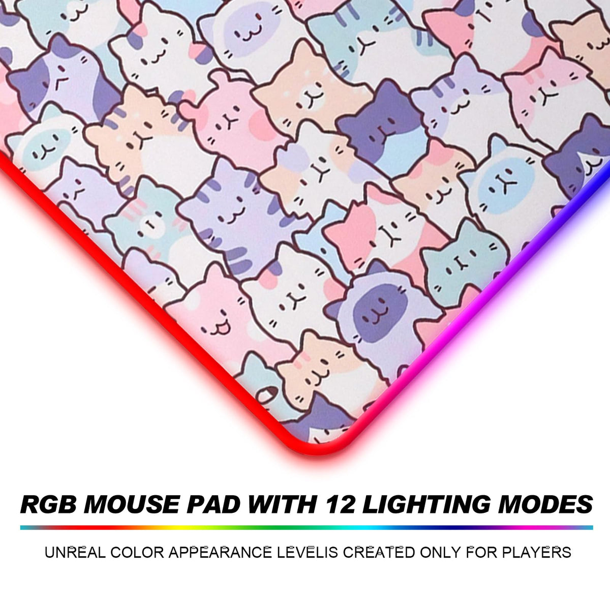 JIANG100 RGB Cute Kawaii Cat Gaming Desk Mat & Mouse Pad, XL, Pink