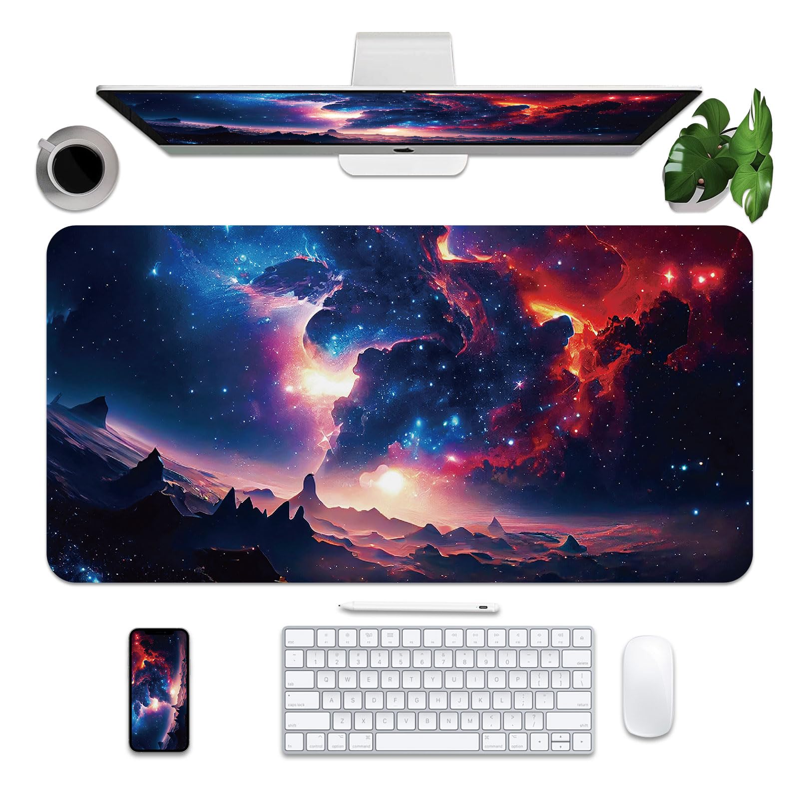 Leather Desk Mat 31.5" x 15.7", Desk Pad for Computer or Laptop, Galaxy Computer Mat Mouse Pad for