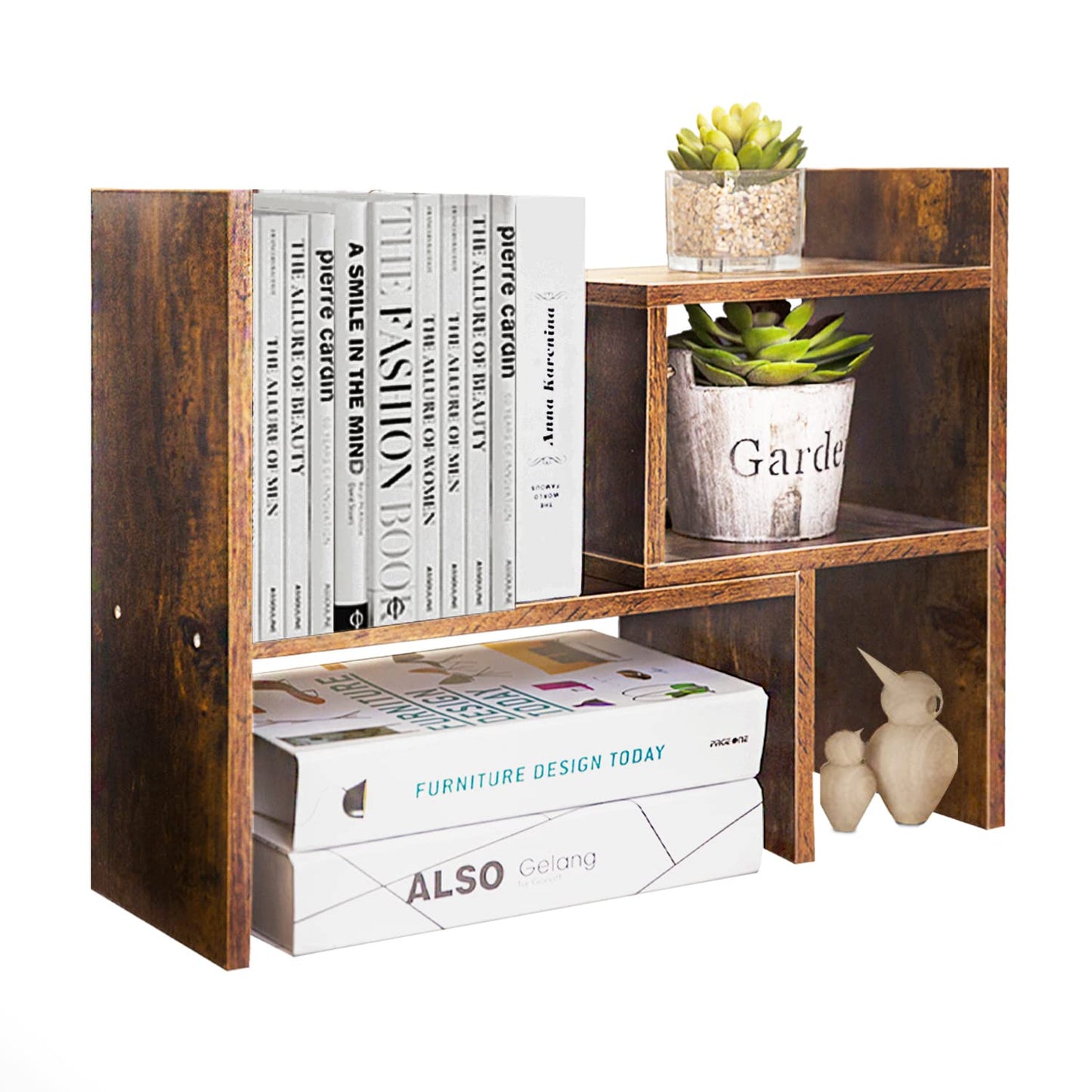 BROWN-BROWN Desktop Shelves & Office Shelves Desk Shelf Organizer Wooden Desk Shelf