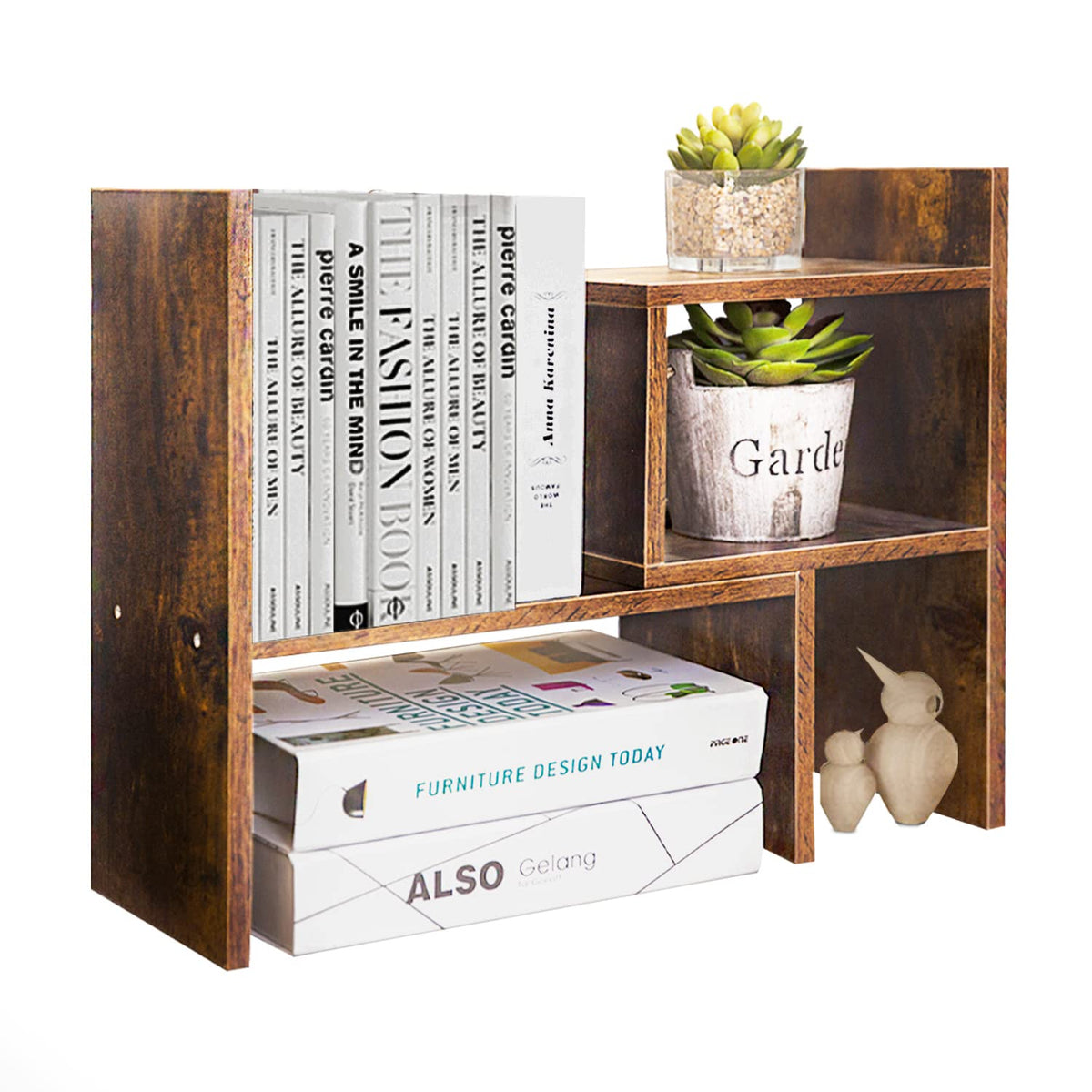 BROWN-BROWN Desktop Shelves & Office Shelves Desk Shelf Organizer Wooden Desk Shelf