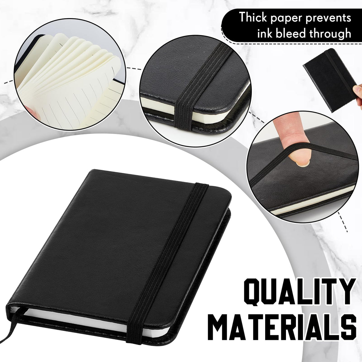 Qeeenar 10 Pcs Mini Pocket Notebook, Solid Color, Black