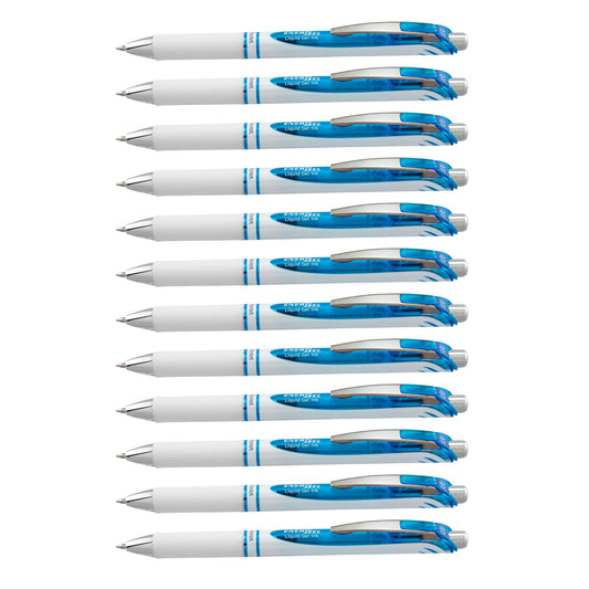 Pentel EnerGel Pearl Retractable Liquid Gel Pen, (0.7mm) Metal Tip, Medium Line, Sky Blue Accent