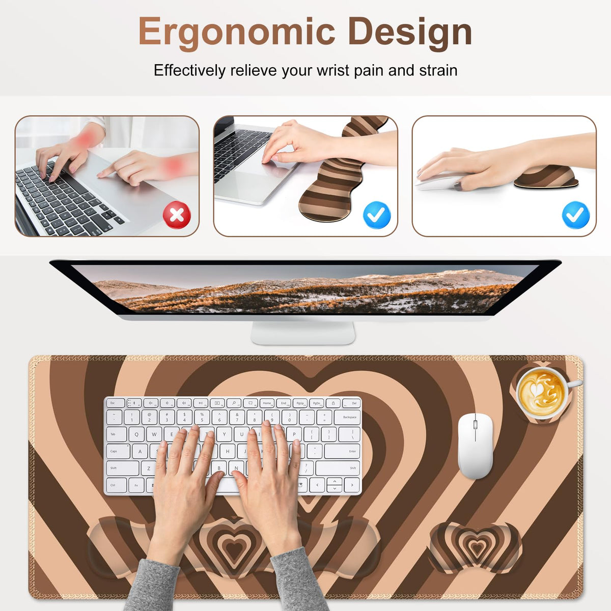 NXZGO Gaming Mouse Pad Keyboard Wrist Support, 4 in1 Mousepad with Wrist Keyboard Rest, Computer