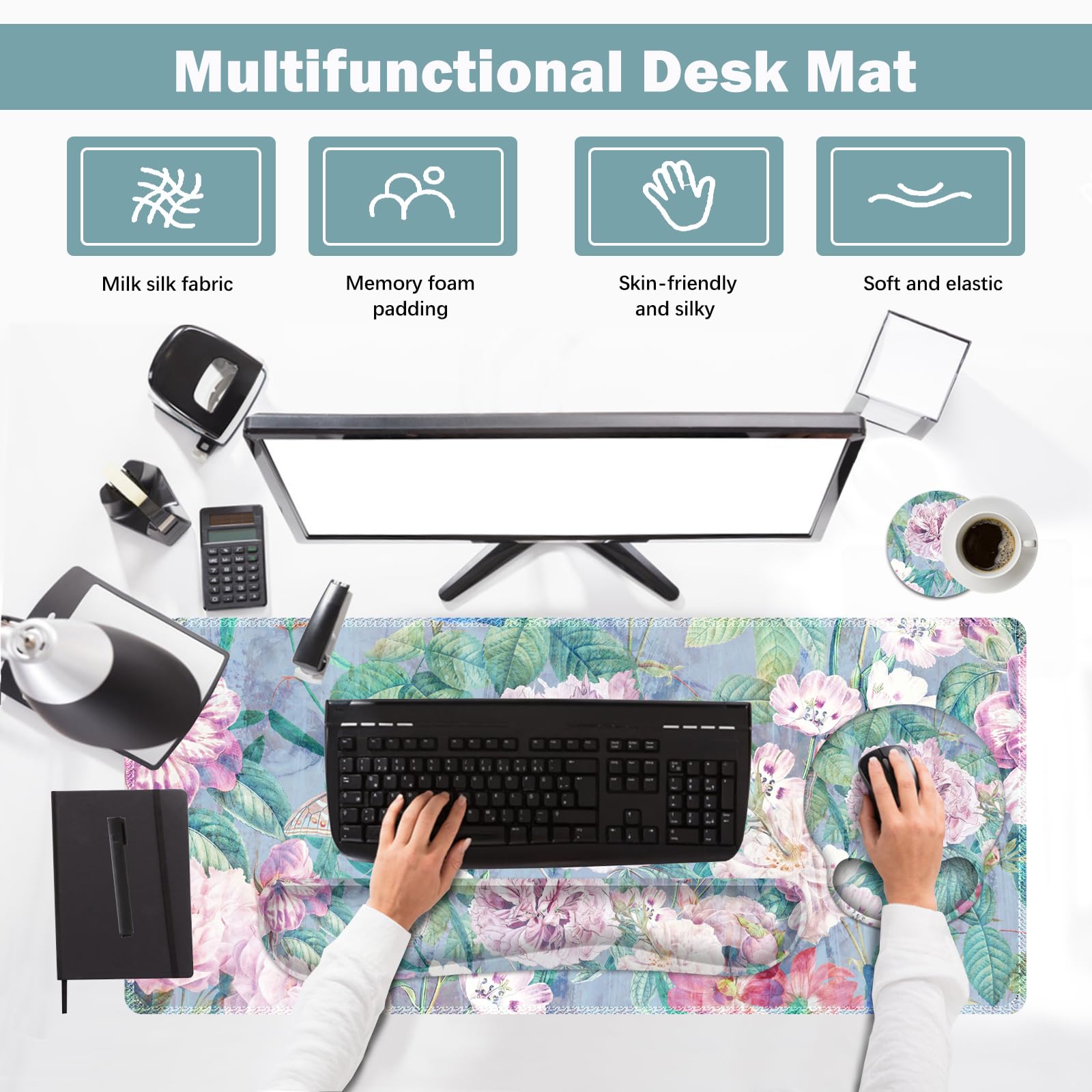 ARTSO Large Mouse Pad and Keyboard Wrist Rest, Desk Pad for Keyboard and Mouse, 4in1 Large Gaming