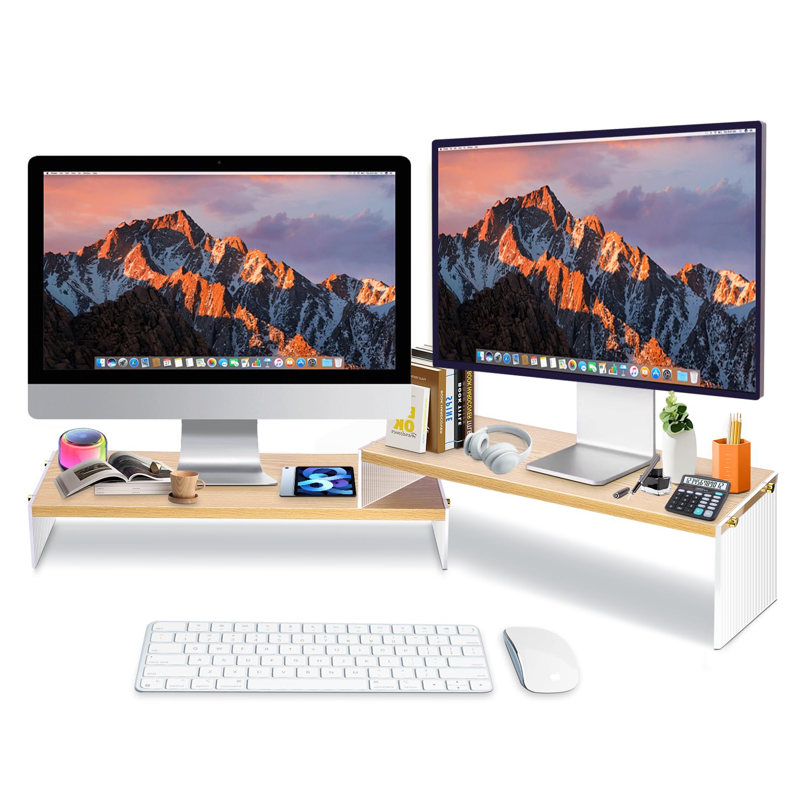 YGYQZ Adjustable Monitor Stand Riser, 7.67"×19.3" Dual Monitor Desk Stand