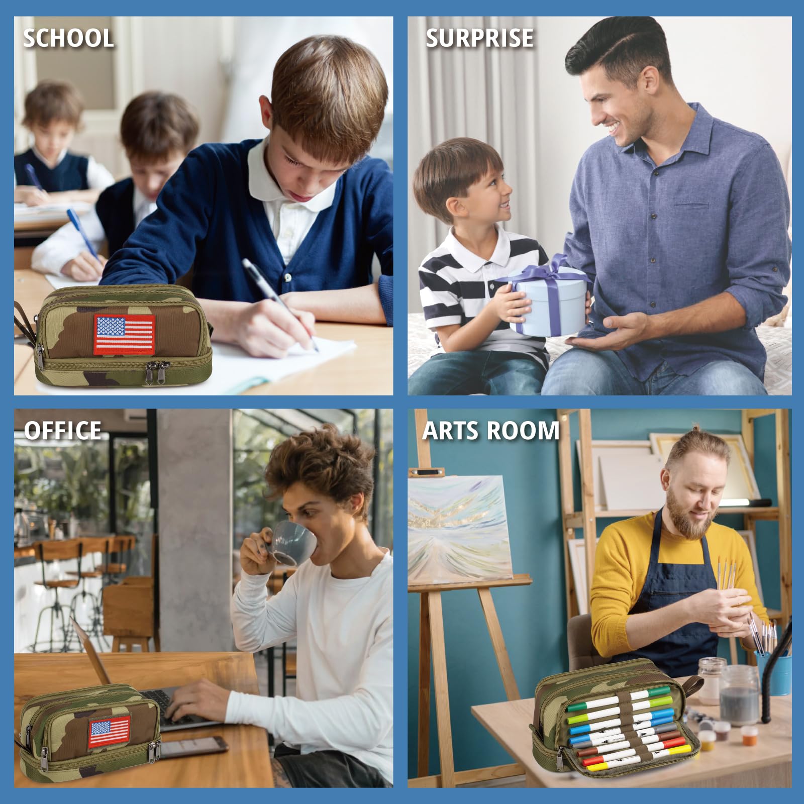 Tactical 4 Compartments Pencil Case for Boy, Large Pen Pouch Bag for School