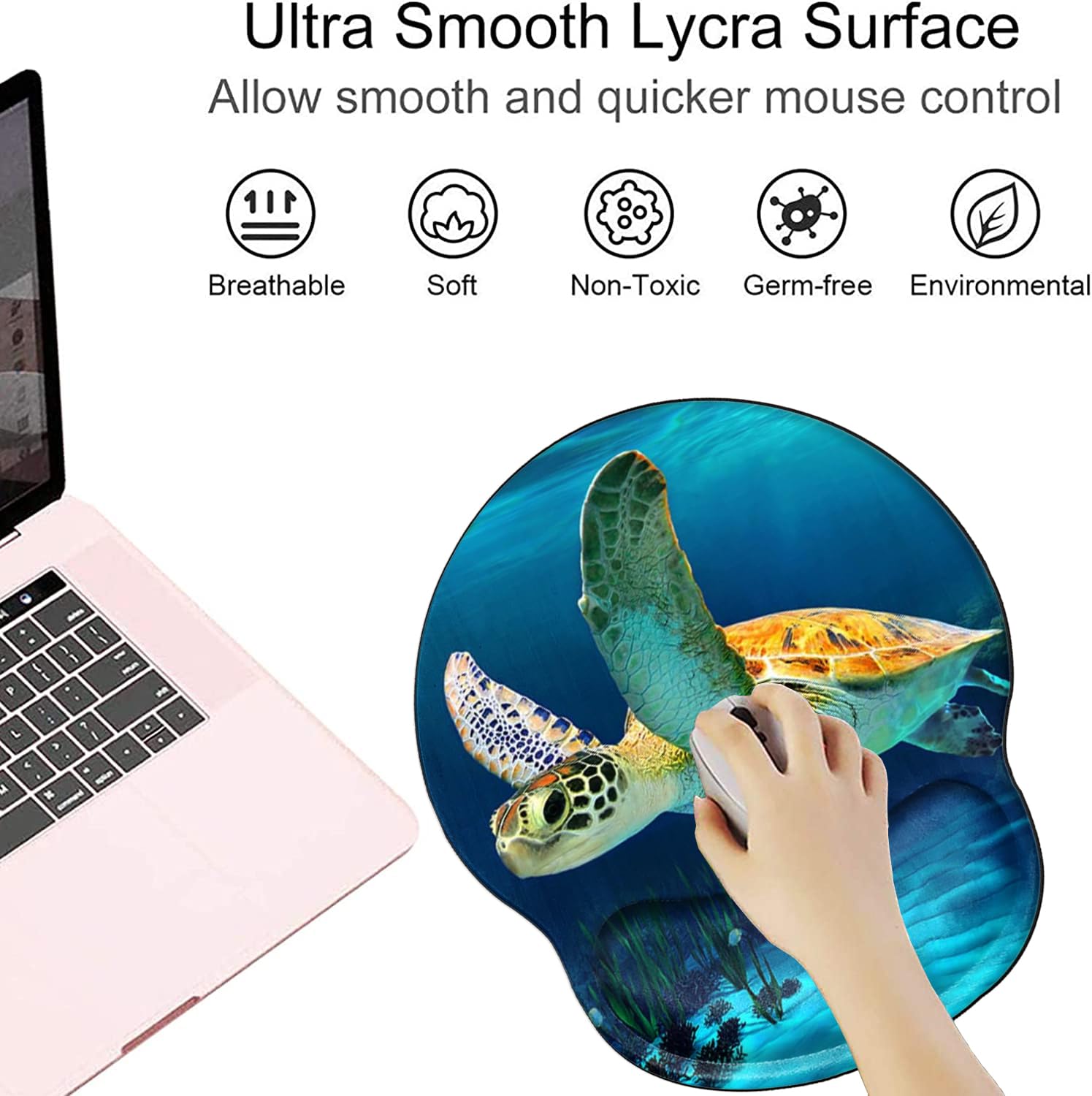 Sea Turtle Mouse Pad with Wrist Support Ergonomic Gel Mousepad Wrist Rest for Carpal Tunnel Cute
