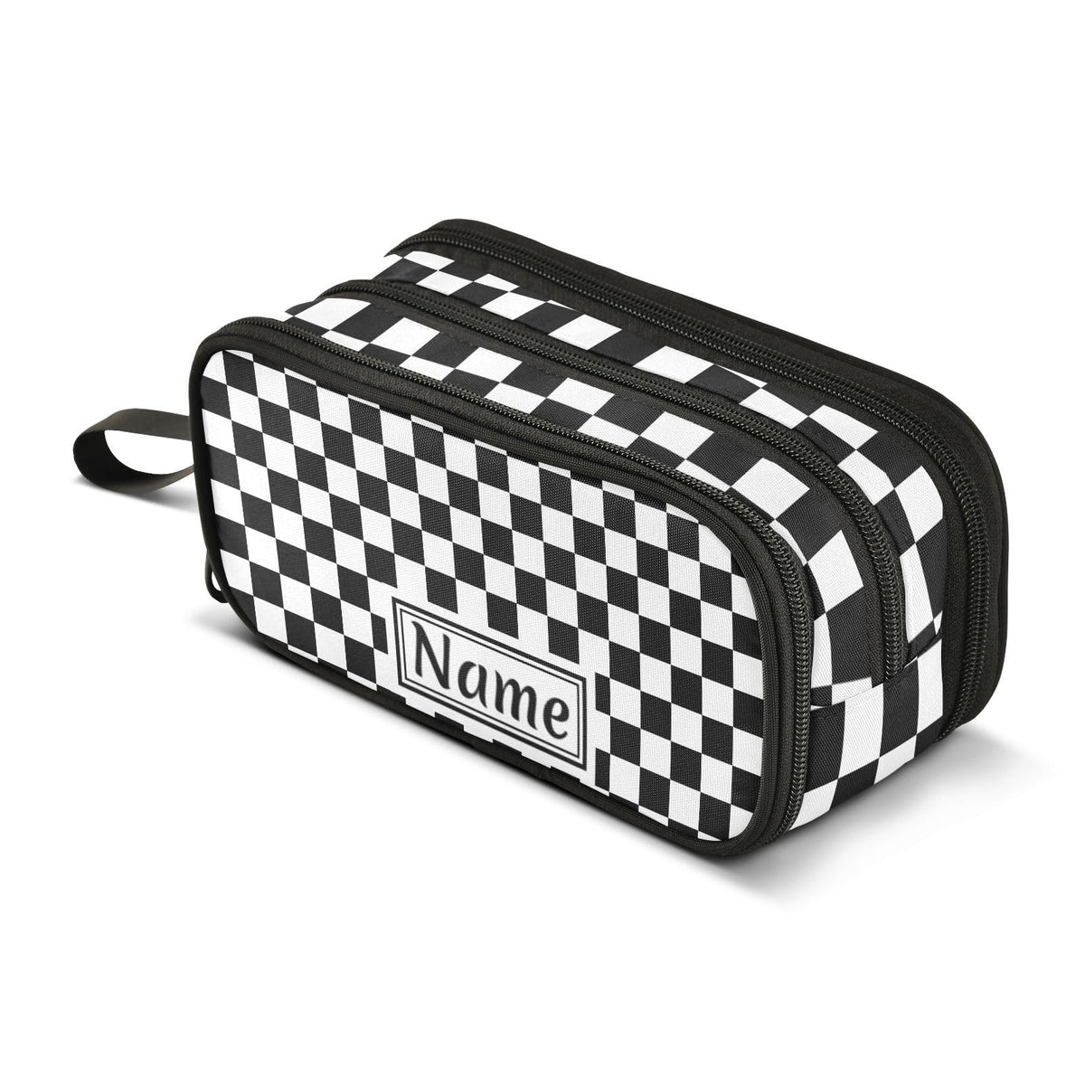 BOENLE Custom Black White Checkered Pattern Pencil Case Box Boys Girls Personalized Name Large