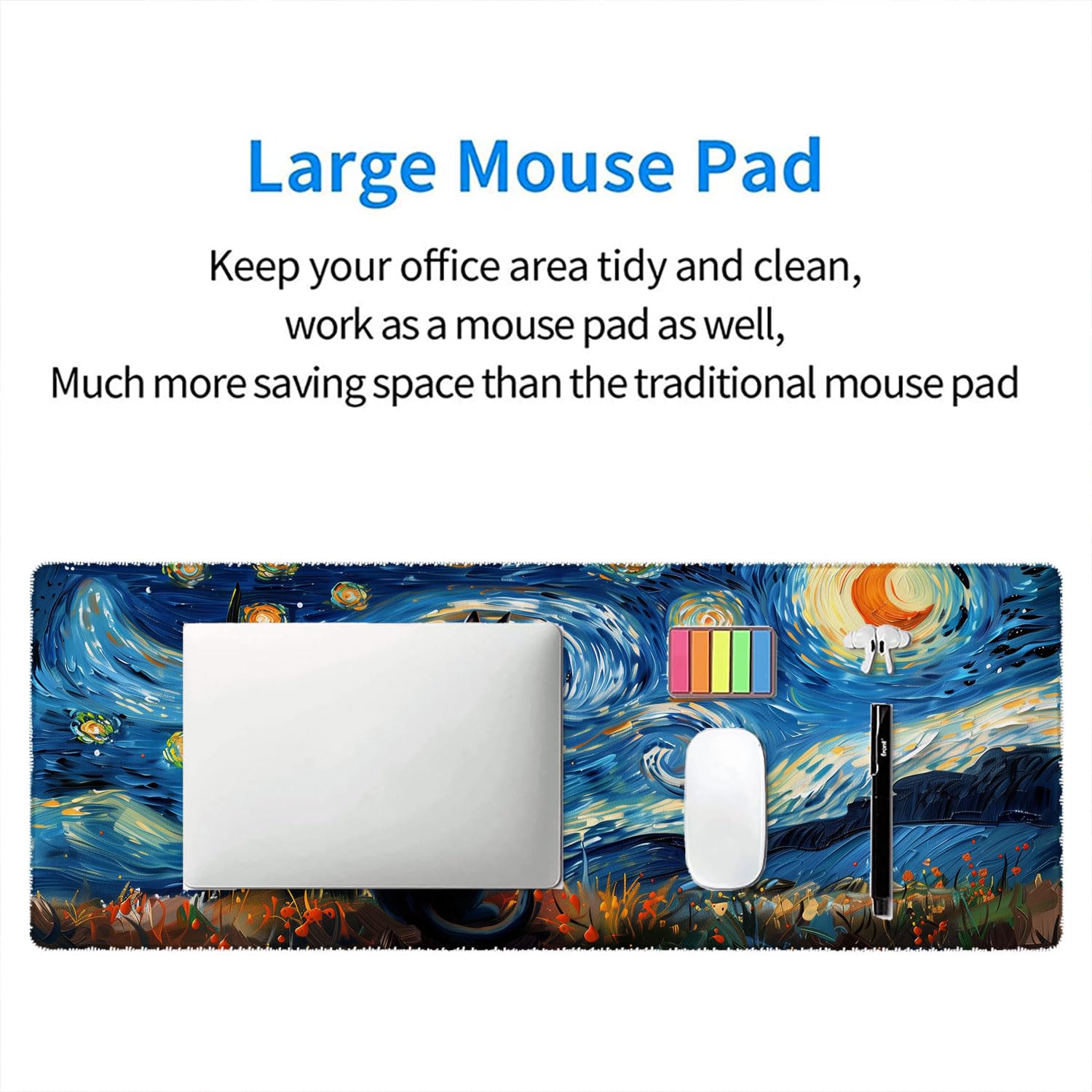 Starry Sky Black Cat Gaming Mouse Pad Starry Night Cute Cartoon Extended Gaming Mouse Pad Mat with
