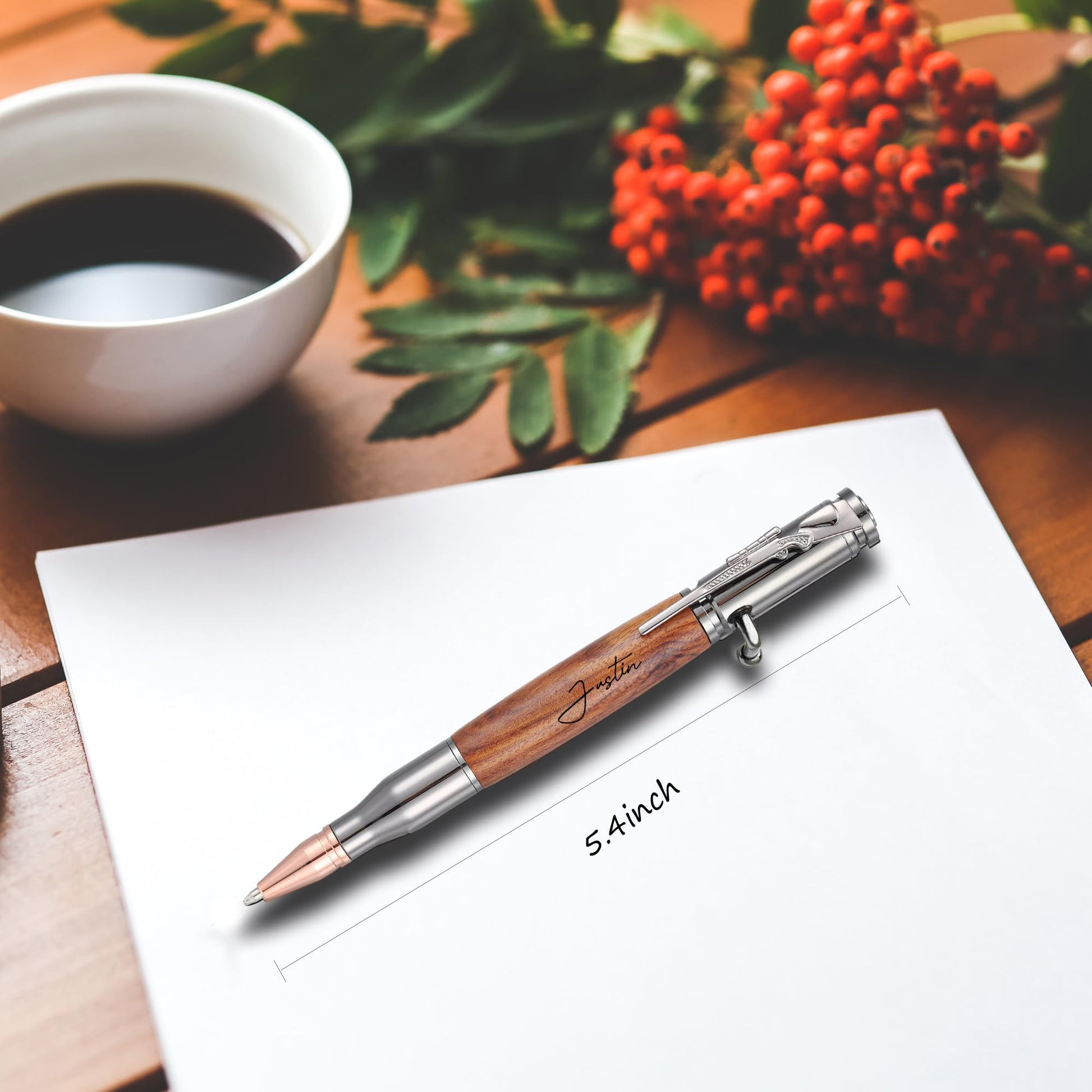 Blireana Personalized Bolt Action Pen, Free Engraved Wood Metal Ballpoint Pen with 2 Refills