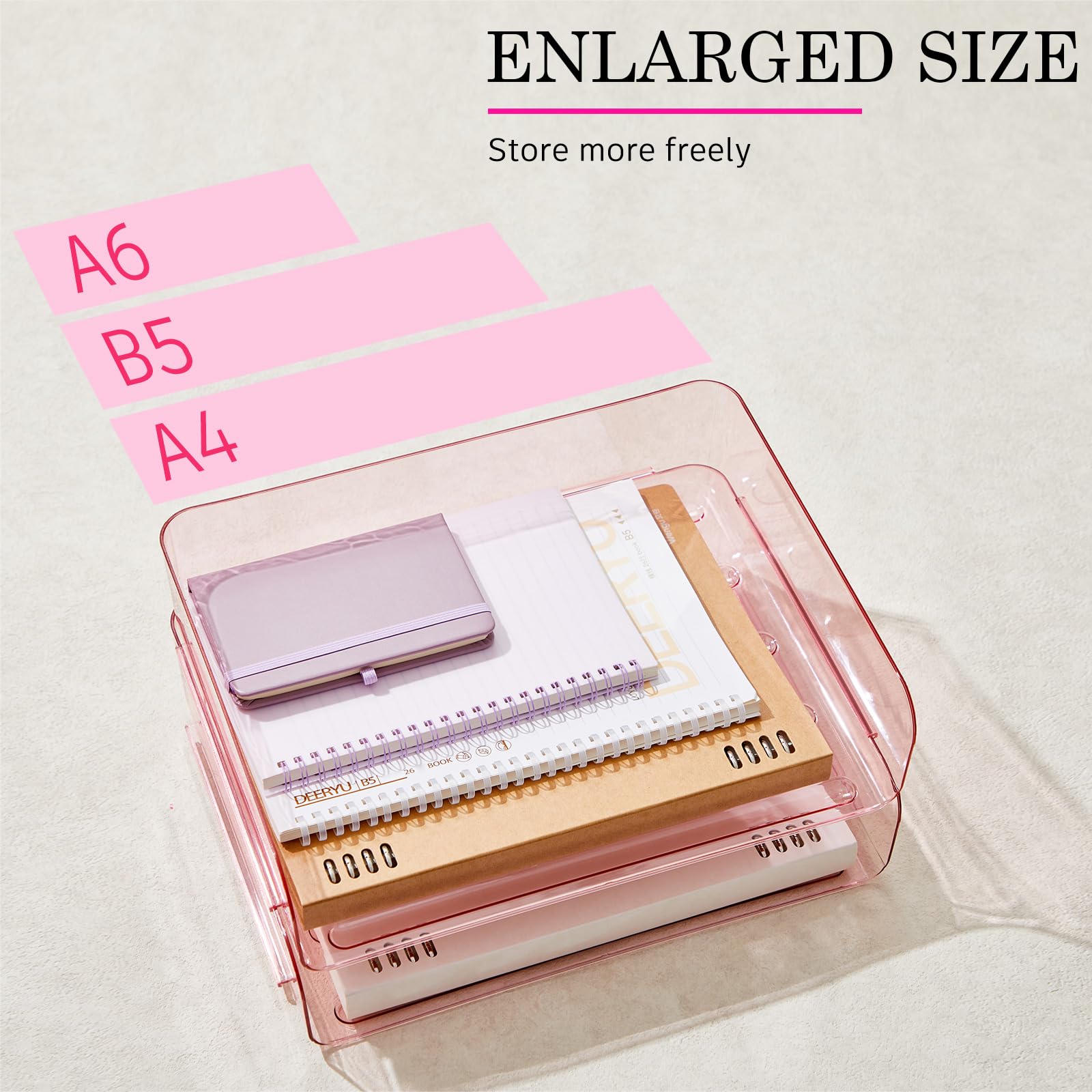 Harloon 4 Tier Paper Organizer Clear Pink Letter Tray Acrylic File Tray
