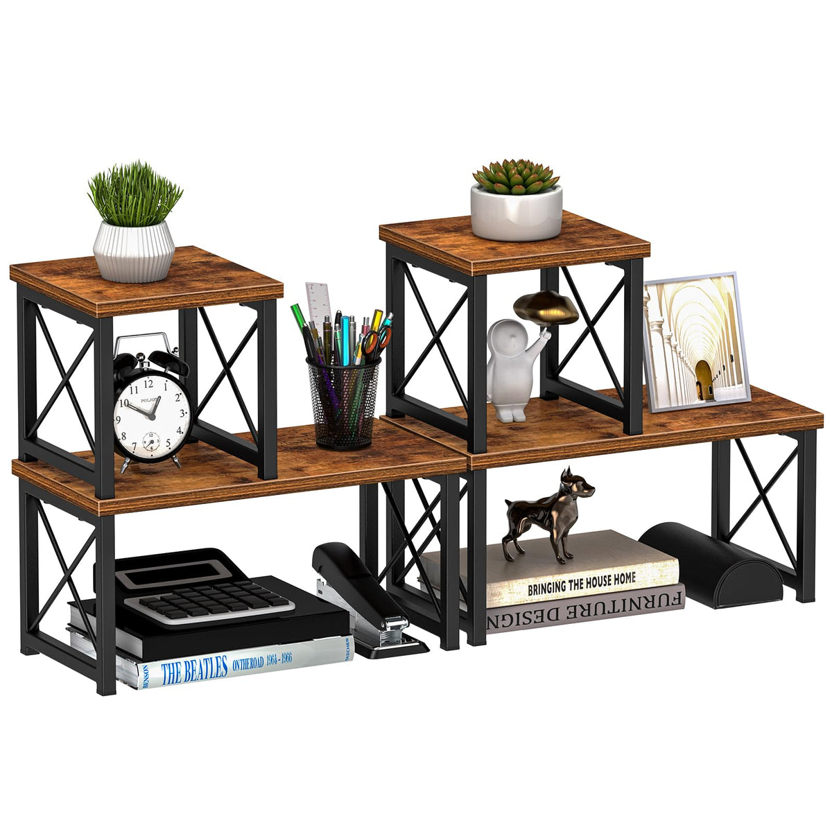 Honiter 2 Sets Desk Shelf, Desktop Organizer Shelf, 2 Tier Independent Stackable Desktop Shelves