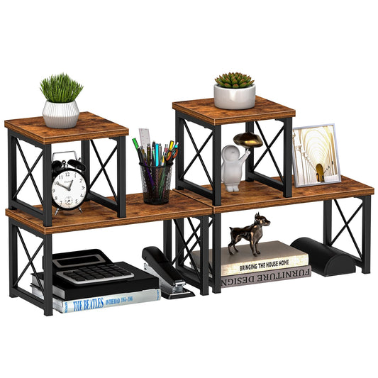 Honiter 2 Sets Desk Shelf, Desktop Organizer Shelf, 2 Tier Independent Stackable Desktop Shelves