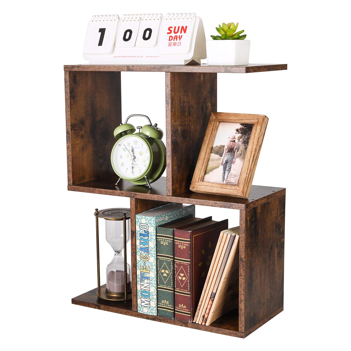 PAG-Mass Desktop Bookshelf Freestanding Wooden Countertop Bookcase Accessories Organizer Display