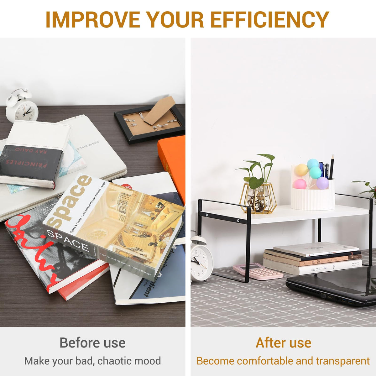YGYQZ Desk Shelf Organizer for Top of Desk, 1-Tier Desktop Bookshelf, Black & White