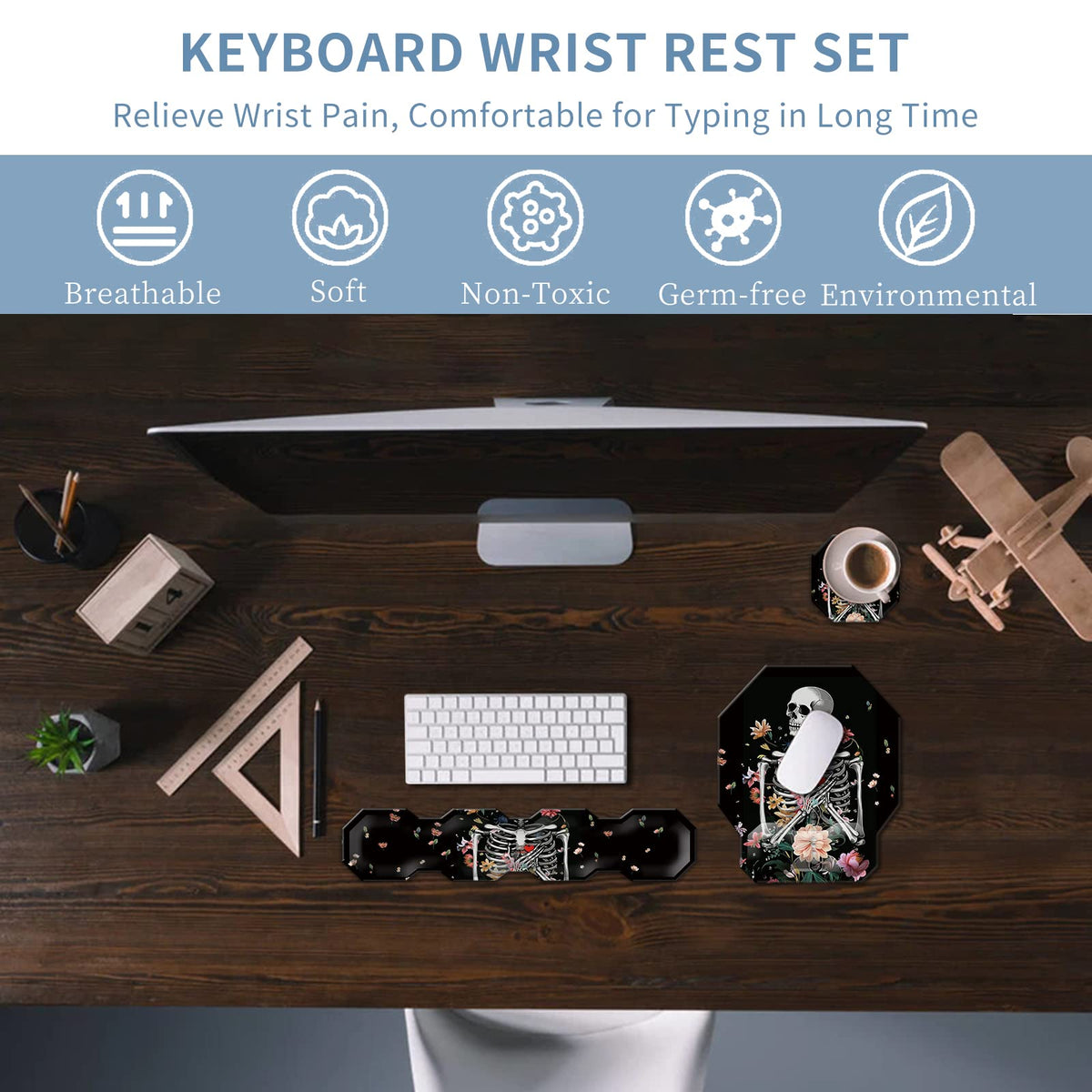 Keyboard Wrist Rest & Ergonomic Mouse Wrist Rest Pad Set, Octagon Mouse Pad Made of Memory Foam