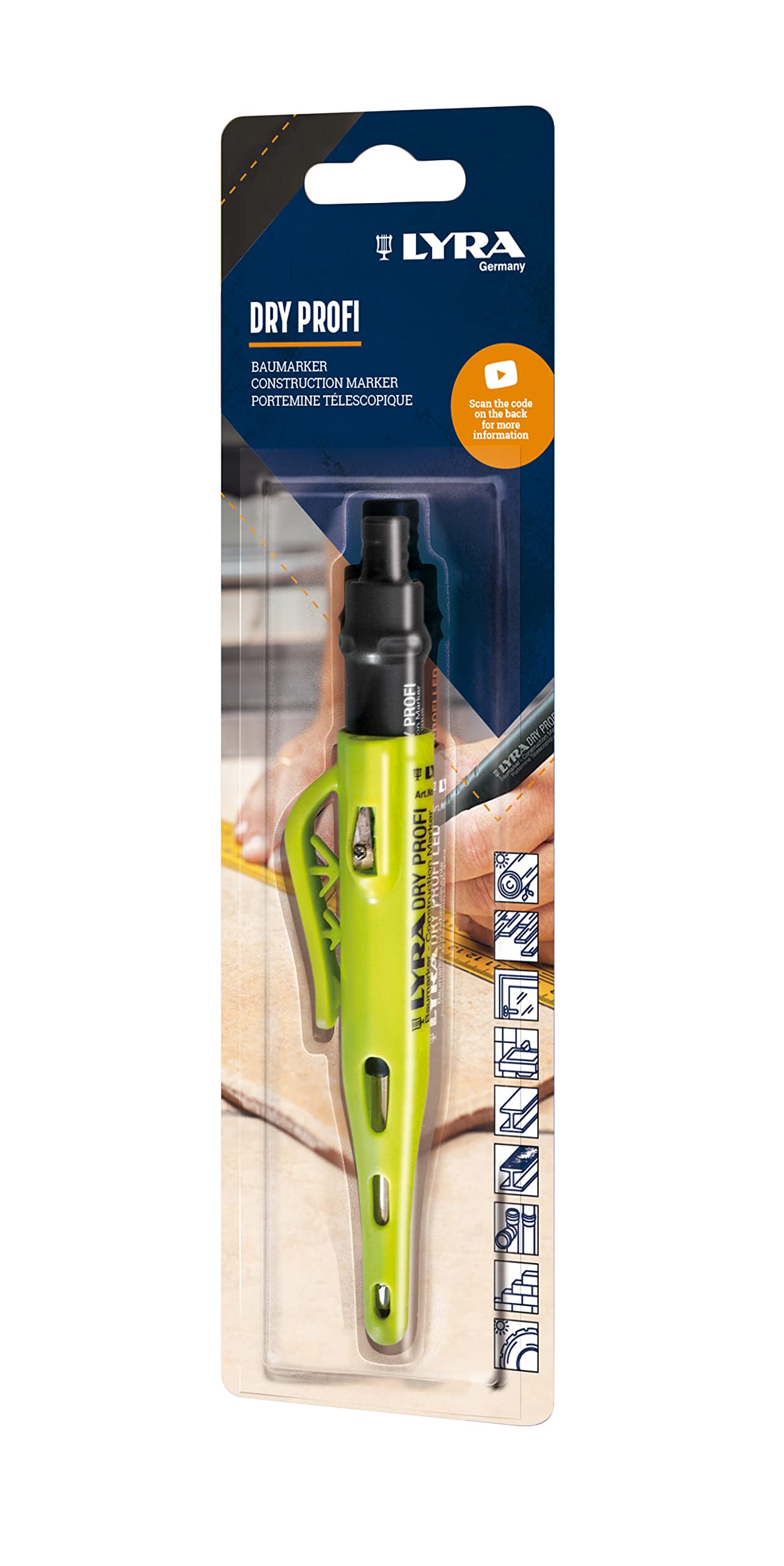 LYRA Dry 4498101 Professional, 1 Piece, Construction Marker for All Surfaces, Mechanical Pencil