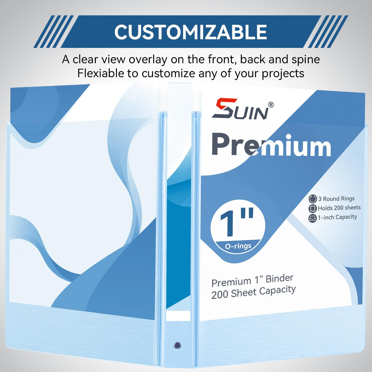 SUIN 1-inch 3 Ring Binder with 2 Interior Pockets, 1''Durable Binders Holds US Letter Size 8.5'' x