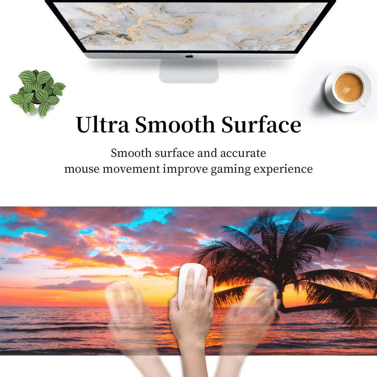 Beach Palm Tree Hawaii Tropical Summer Seaside Large Mouse Pad, Extended Big Keyboard Mouse Mat