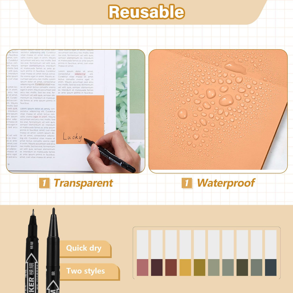 Jutom 39 Pcs Aesthetic Book Annotation Kit,Khaki,Cute Style