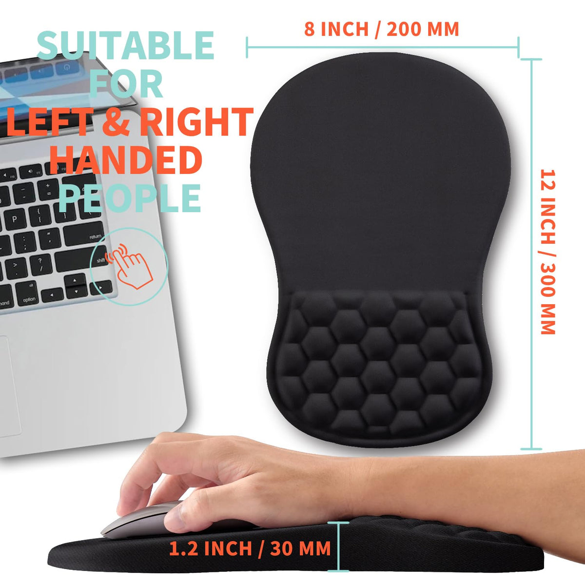 Kuosgm Ergonomic Mouse Pad Wrist Support with Memory Foam Massage Bulge, Carpal Tunnel Pain Relief
