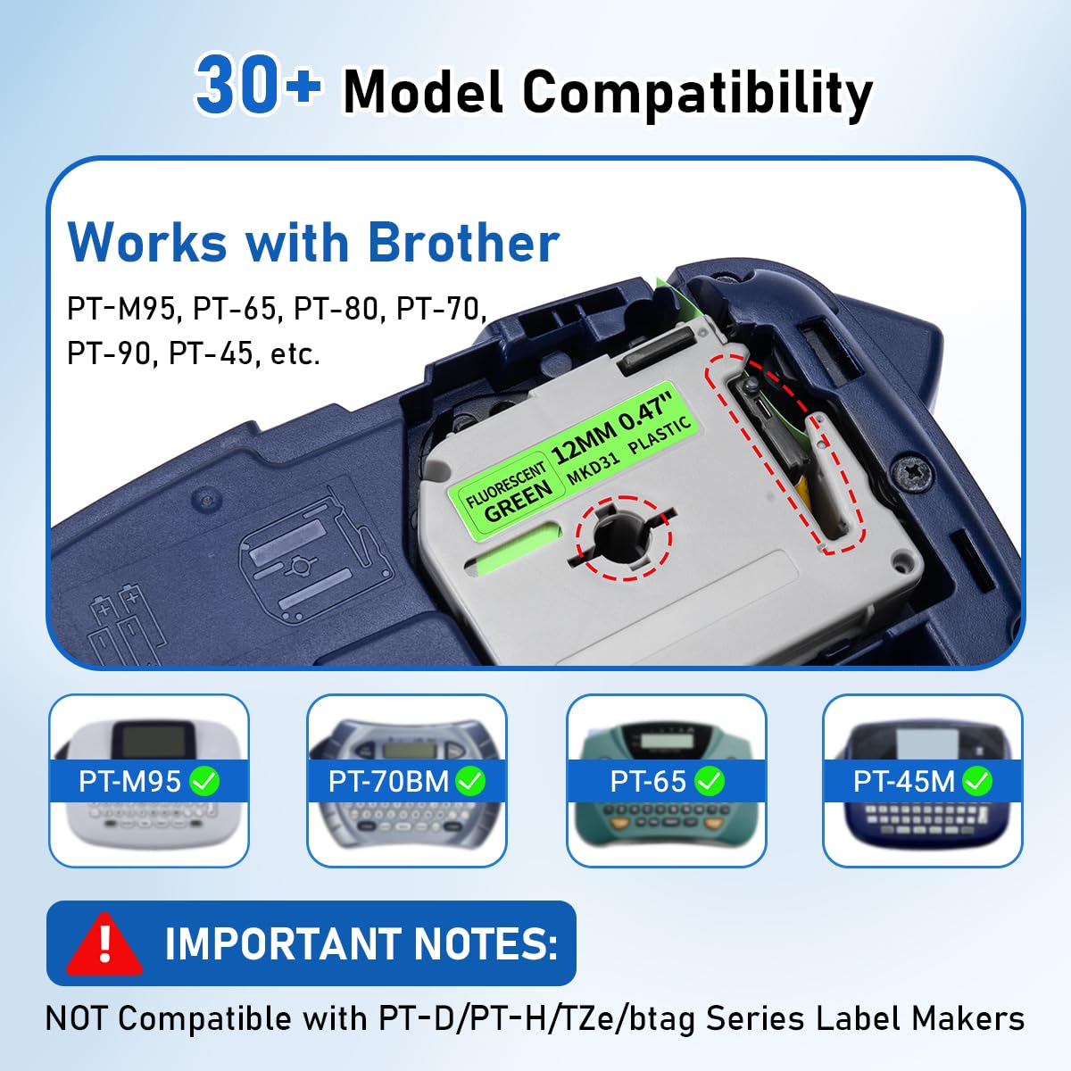 Compatible with Brother P Touch M Tape Green 12mm 0.47